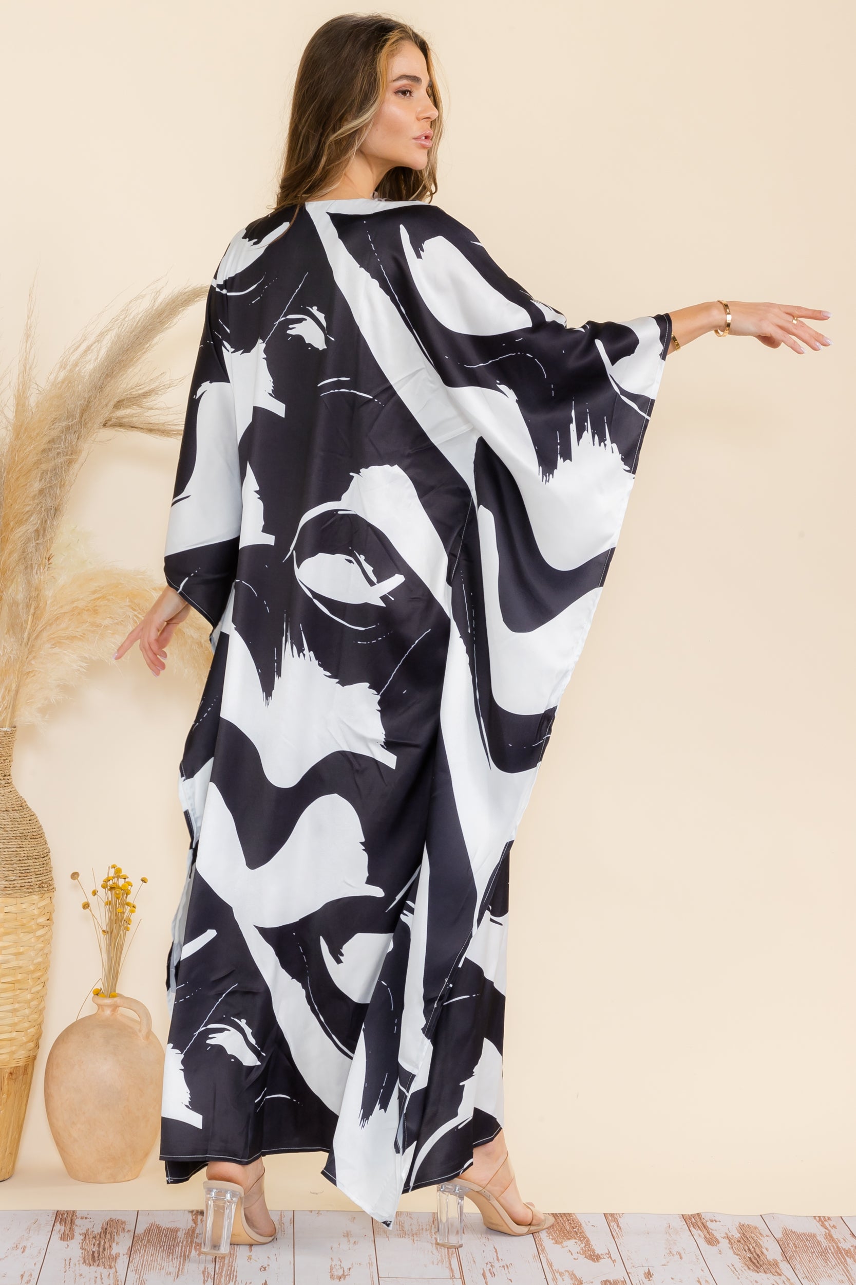 HD1766-P2 Abstract Poncho Oversized Maxi Dress