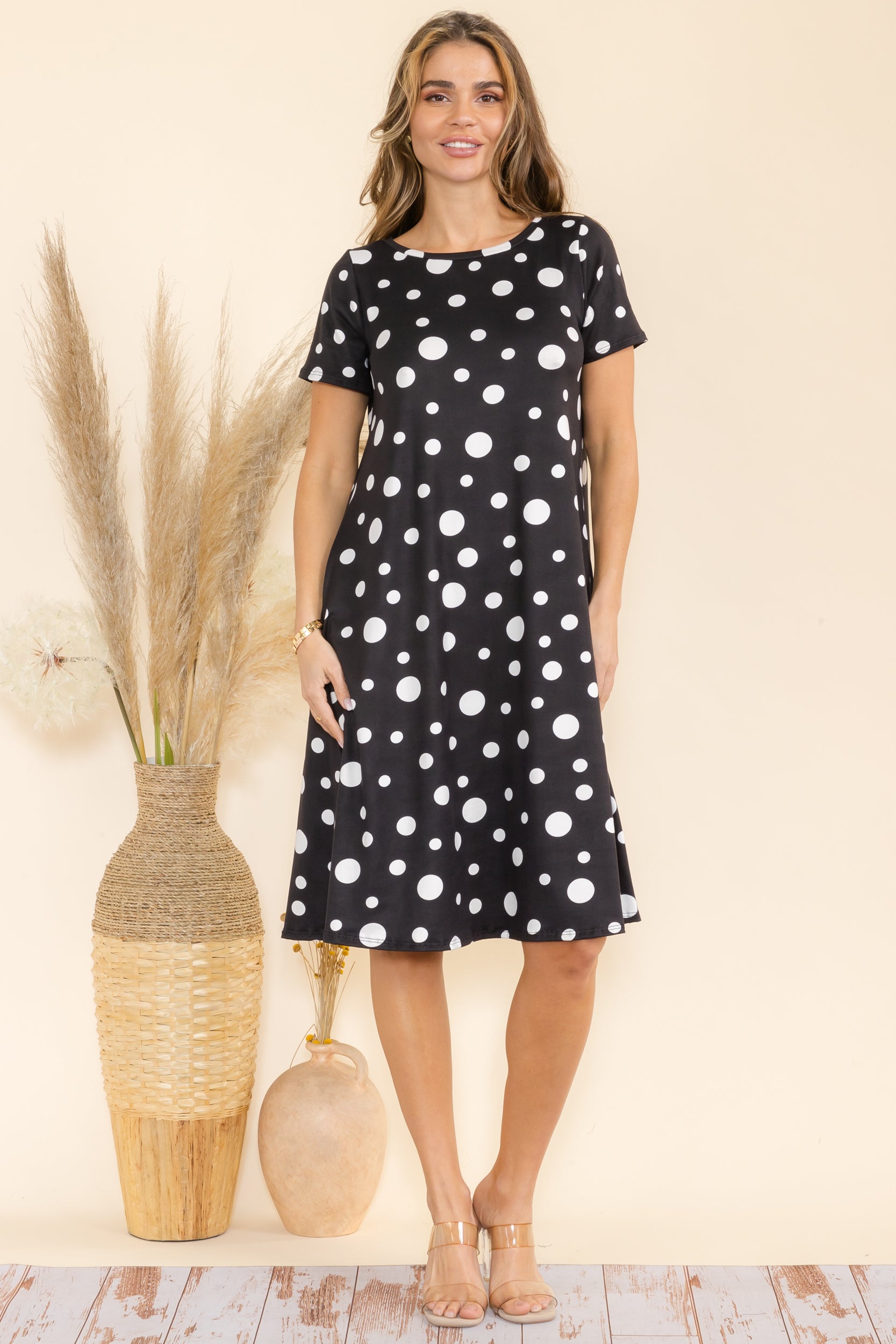 SAN136X-P6 Plus Polka Dot Tunic Dress with Pockets