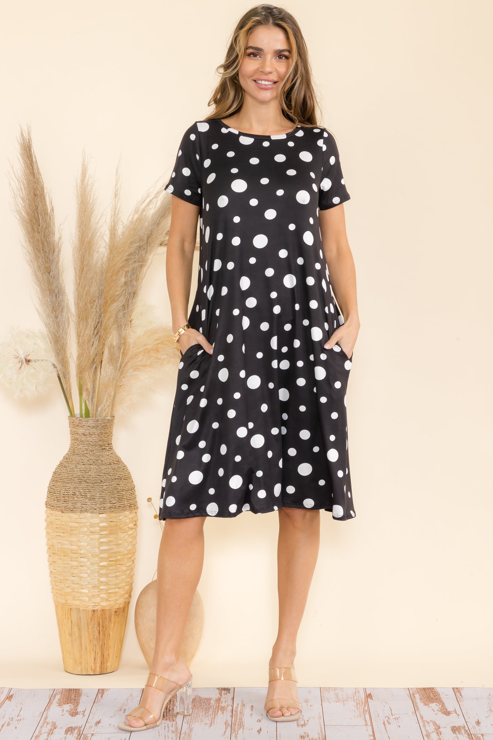 SAN136X-P6 Plus Polka Dot Tunic Dress with Pockets