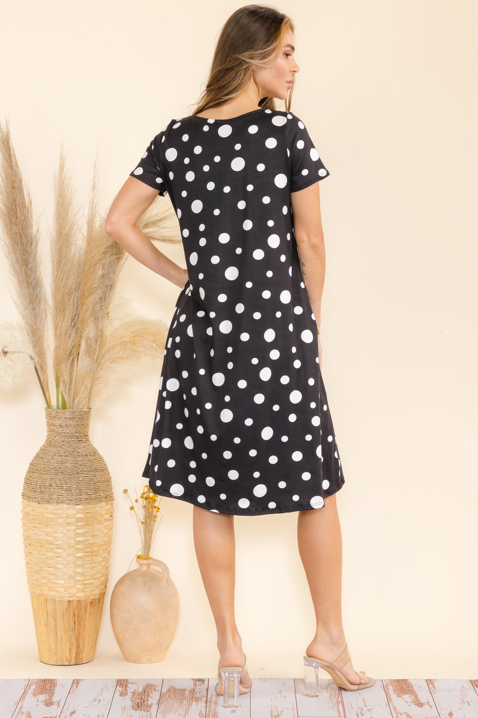 SAN136X-P6 Plus Polka Dot Tunic Dress with Pockets