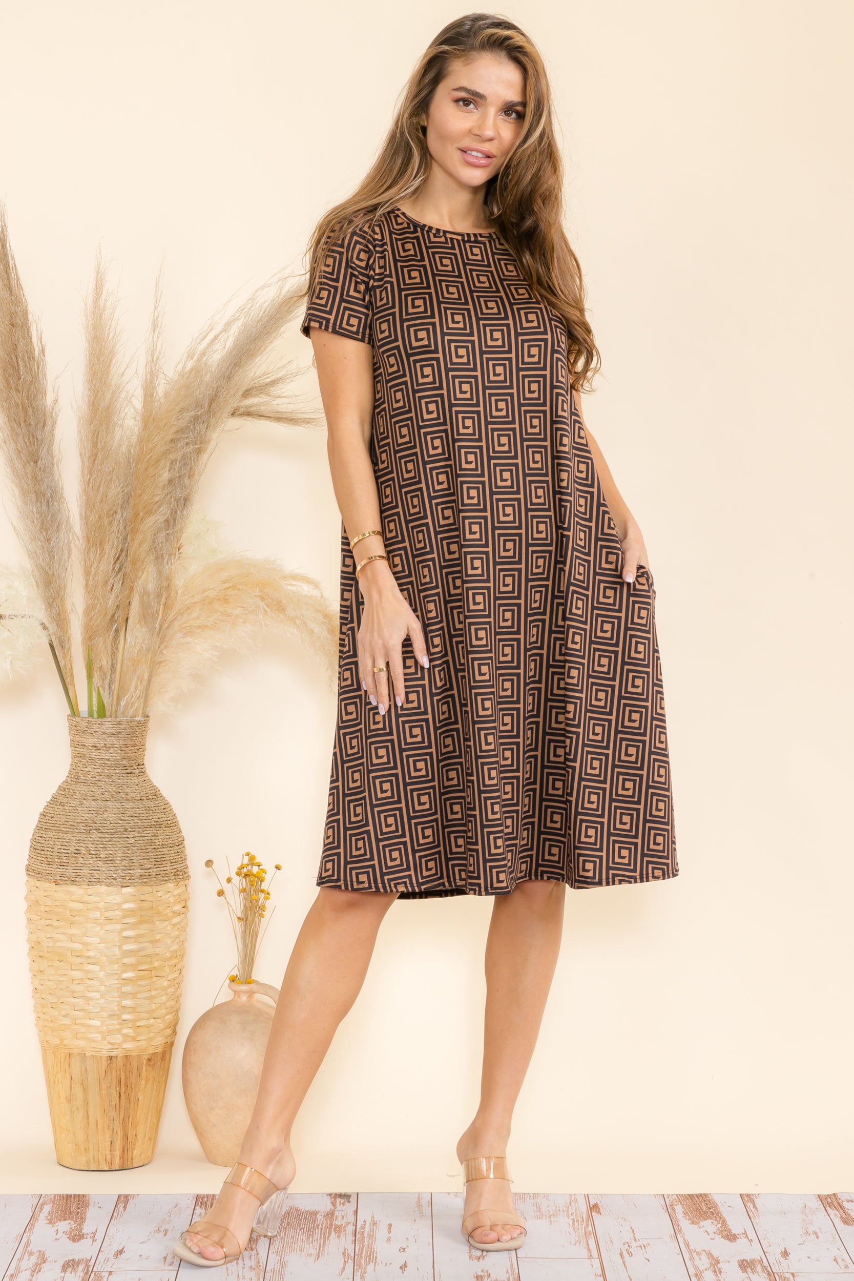 SAN136X-P5 Plus Geometric Tunic Dress with Pockets