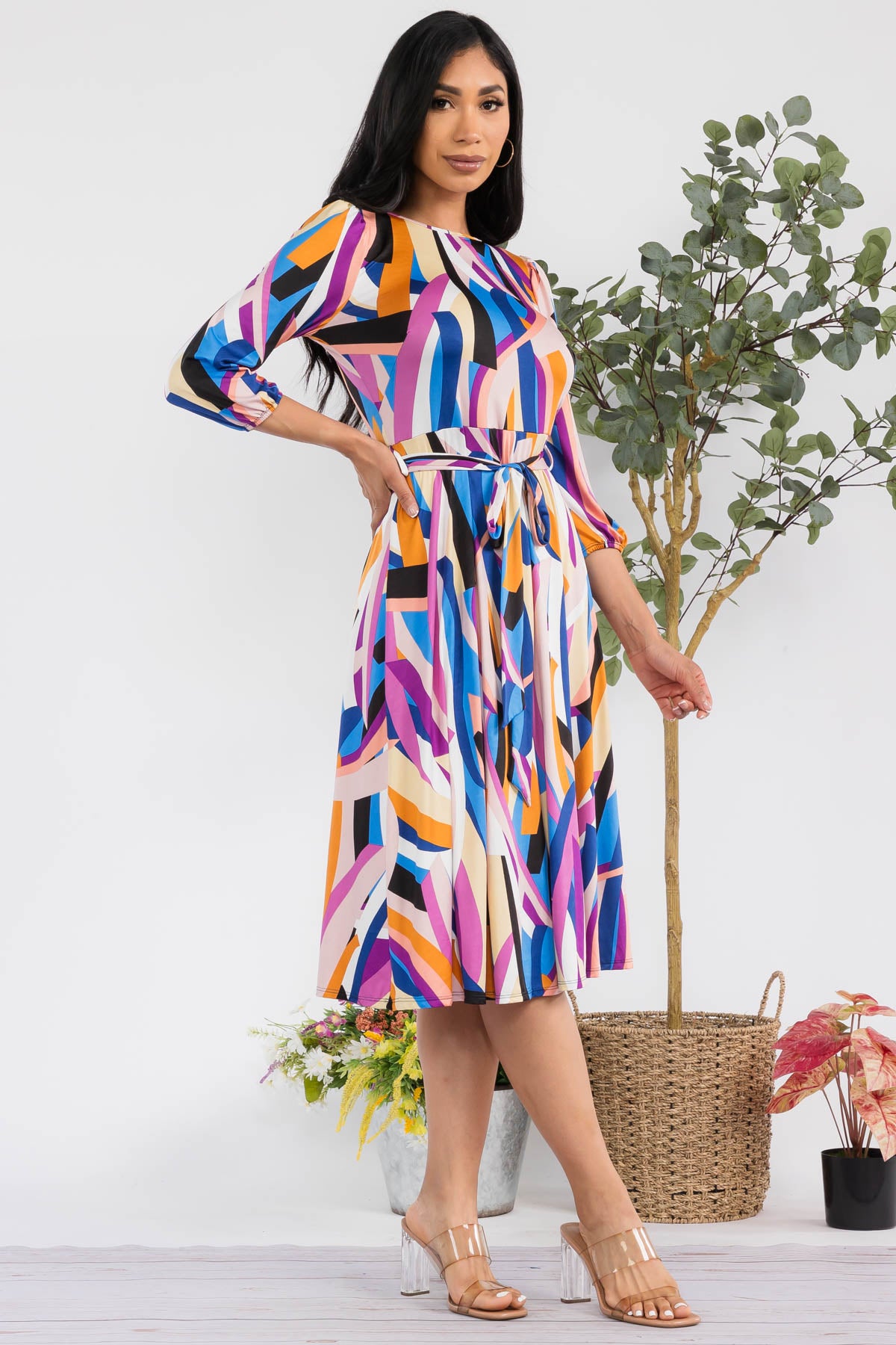 HH583X-RIBBON - SELF TIE MIDI DRESS