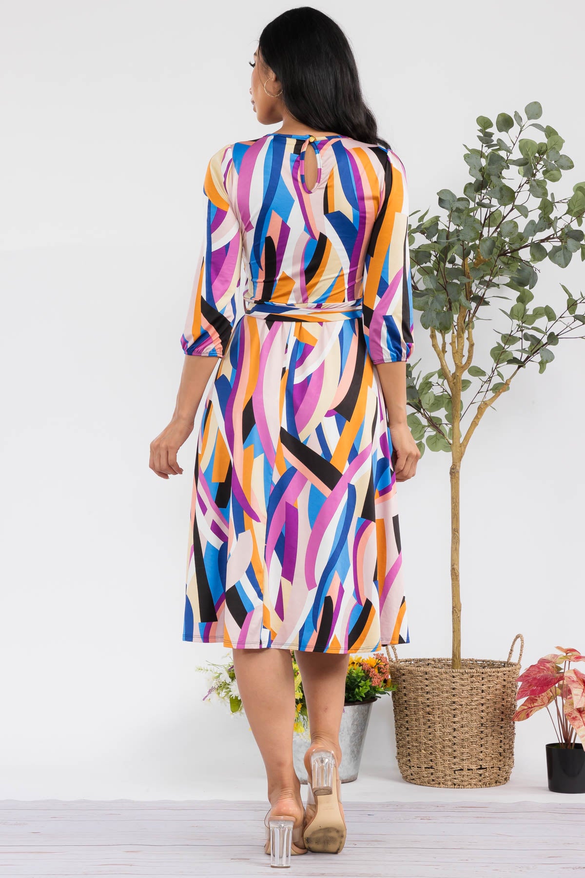 HH583X-RIBBON - SELF TIE MIDI DRESS