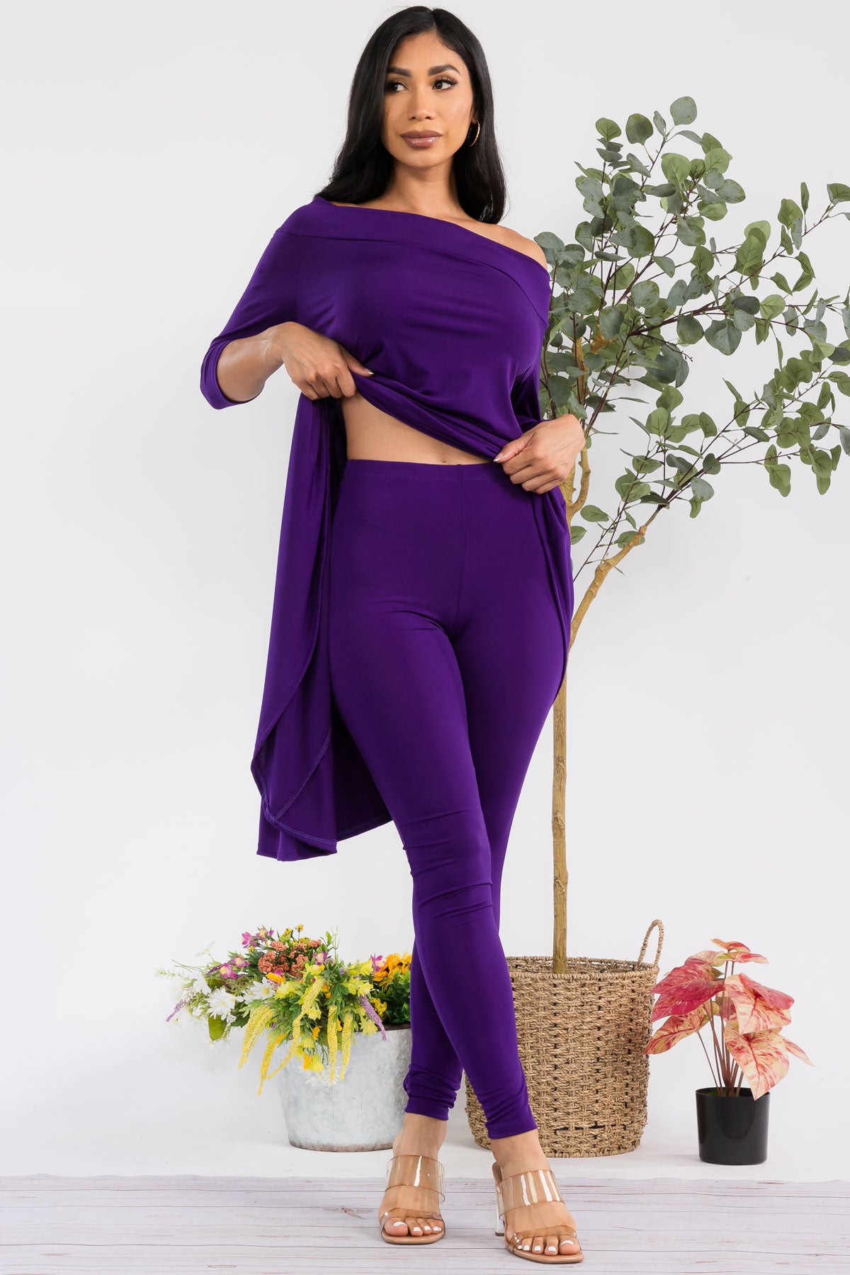 HH690R-S - 2 PC OFF SHOULDER TOP AND LEGGING SET