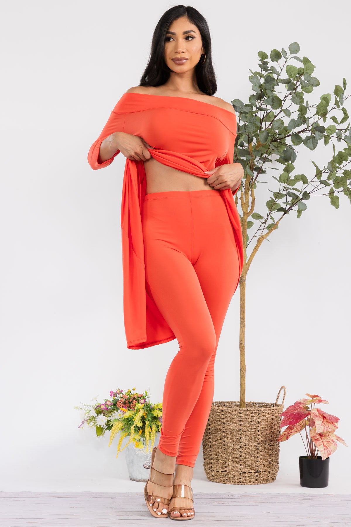 HH690R-S - 2 PC OFF SHOULDER TOP AND LEGGING SET