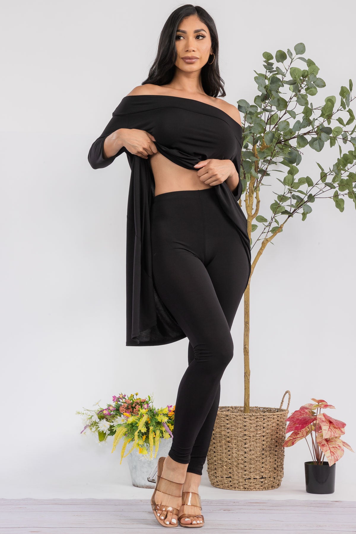 HH690R-S - 2 PC OFF SHOULDER TOP AND LEGGING SET