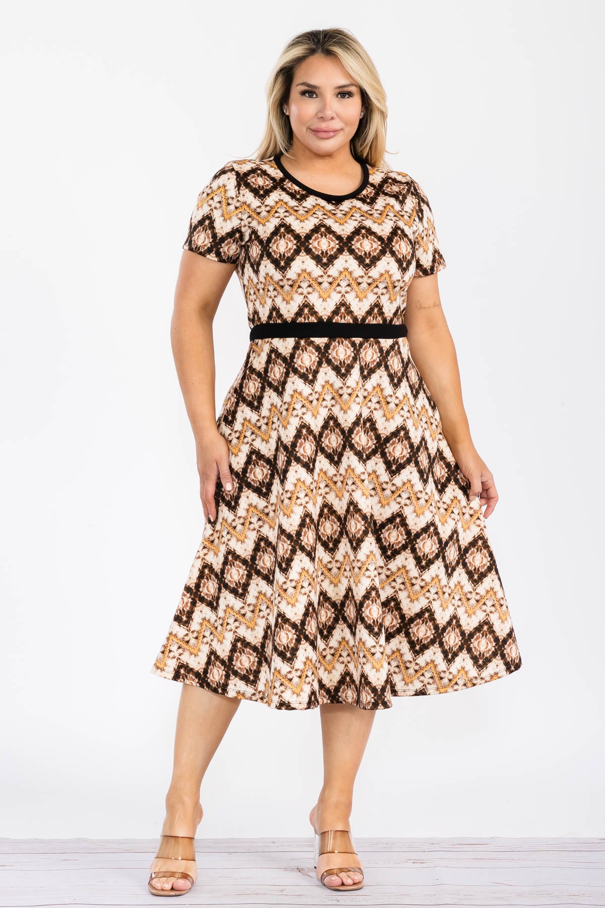 HH559X-GEOMETRIC - SHORT SLEEVE MIDI DRESS