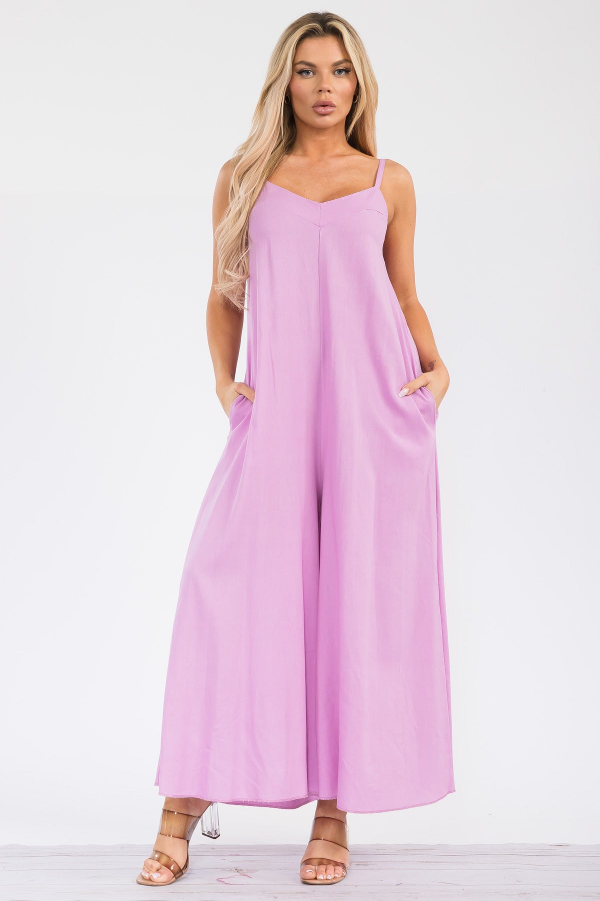 HH756X-S - WIDE LEG SLEEVELESS LINEN JUMPSUIT