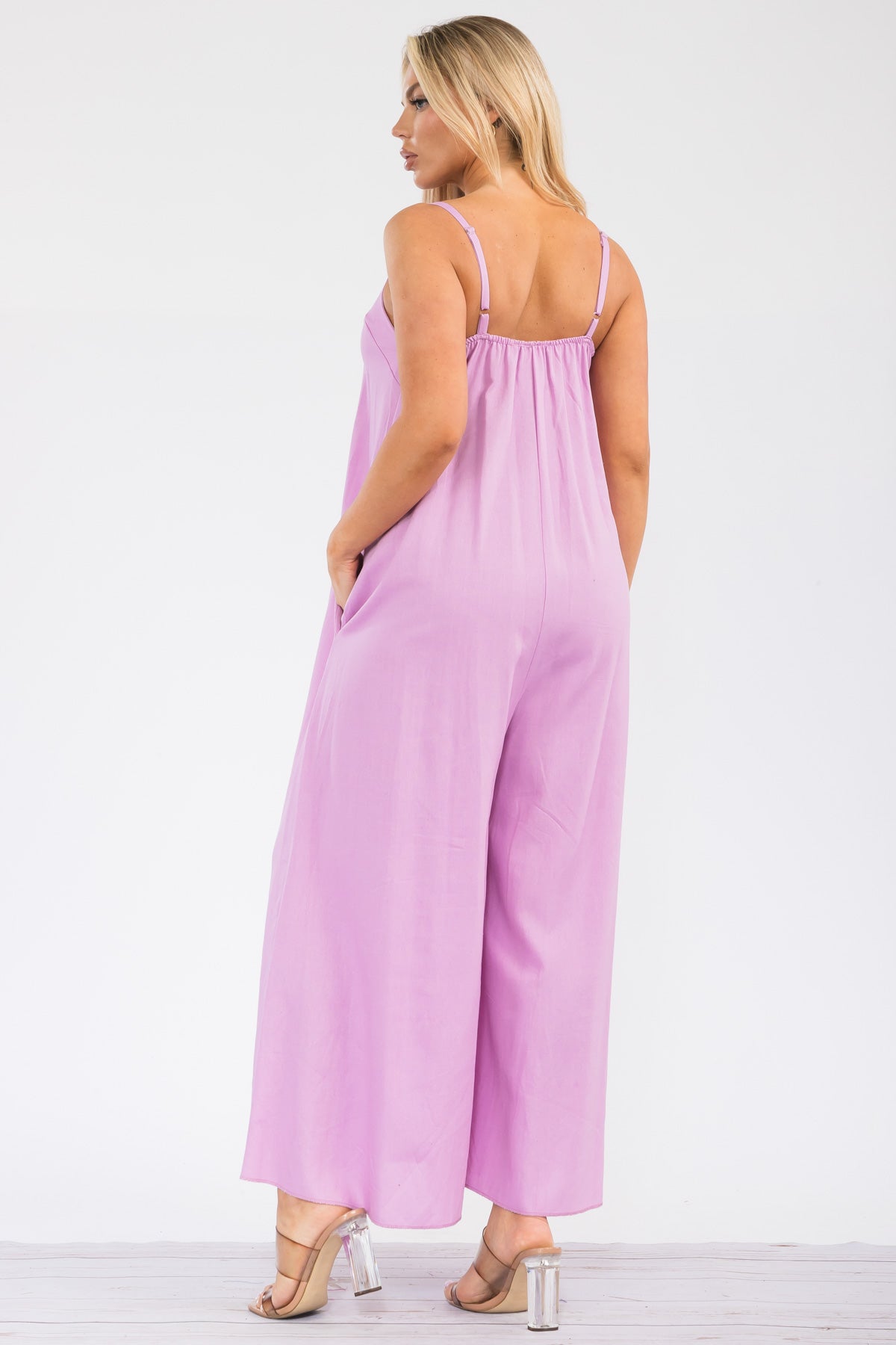 HH756R-S - WIDE LEG SLEEVELESS LINEN JUMPSUIT