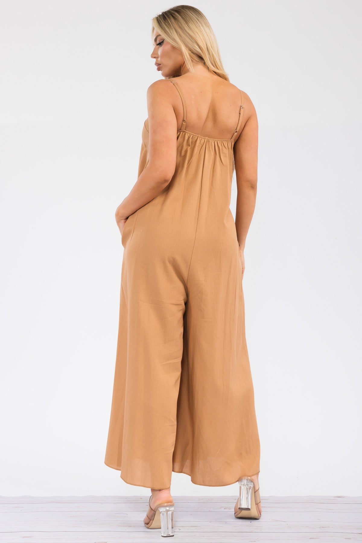 HH756R-S - WIDE LEG SLEEVELESS LINEN JUMPSUIT