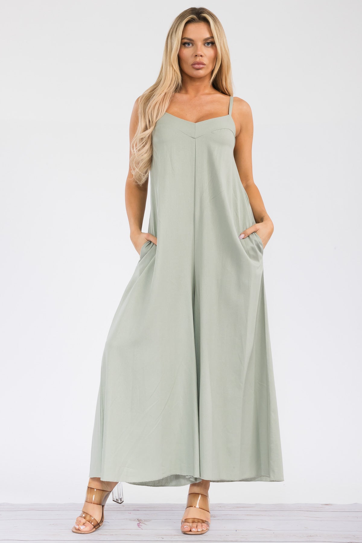 HH756R-S - WIDE LEG SLEEVELESS LINEN JUMPSUIT