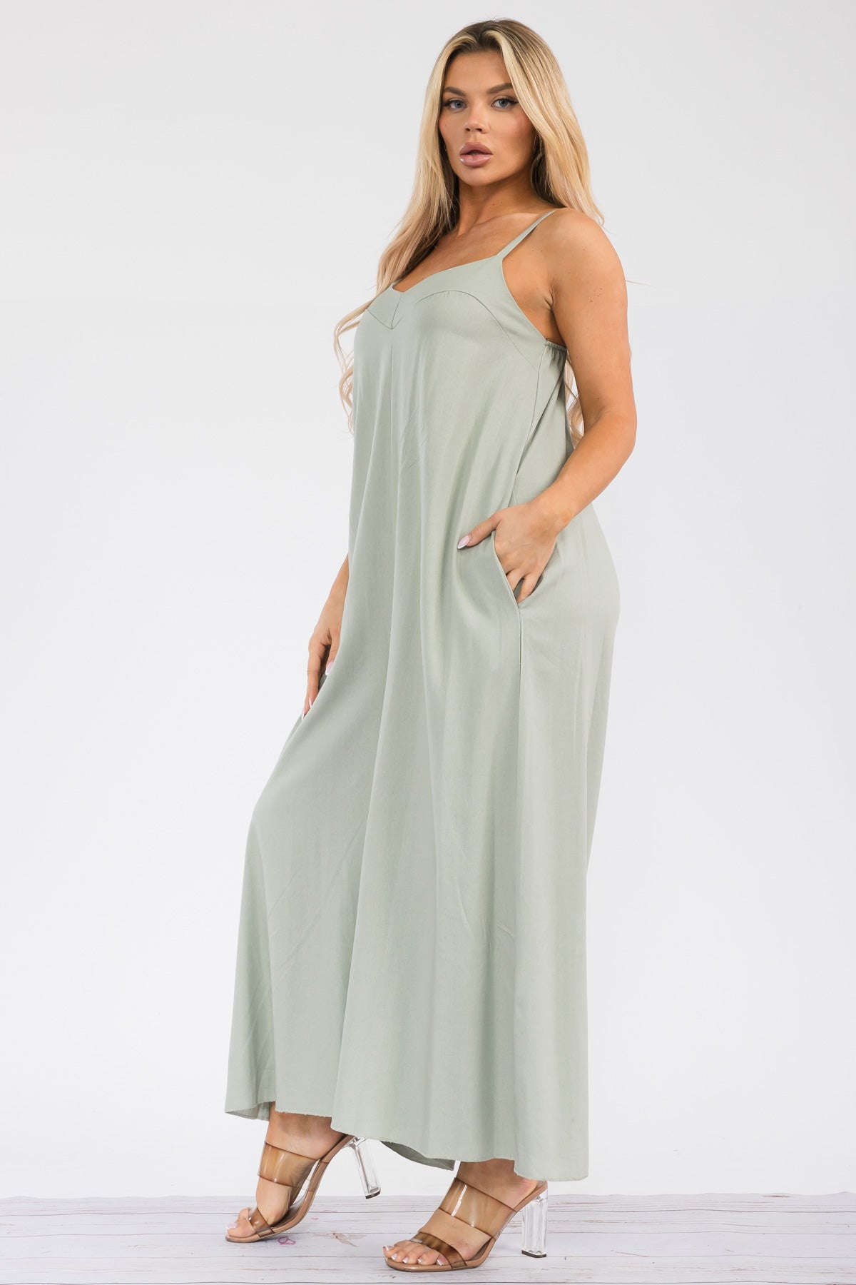 HH756R-S - WIDE LEG SLEEVELESS LINEN JUMPSUIT