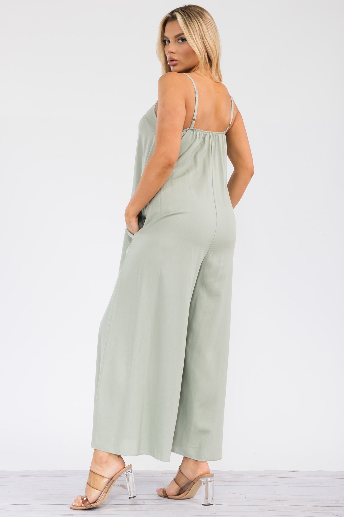 HH756R-S - WIDE LEG SLEEVELESS LINEN JUMPSUIT