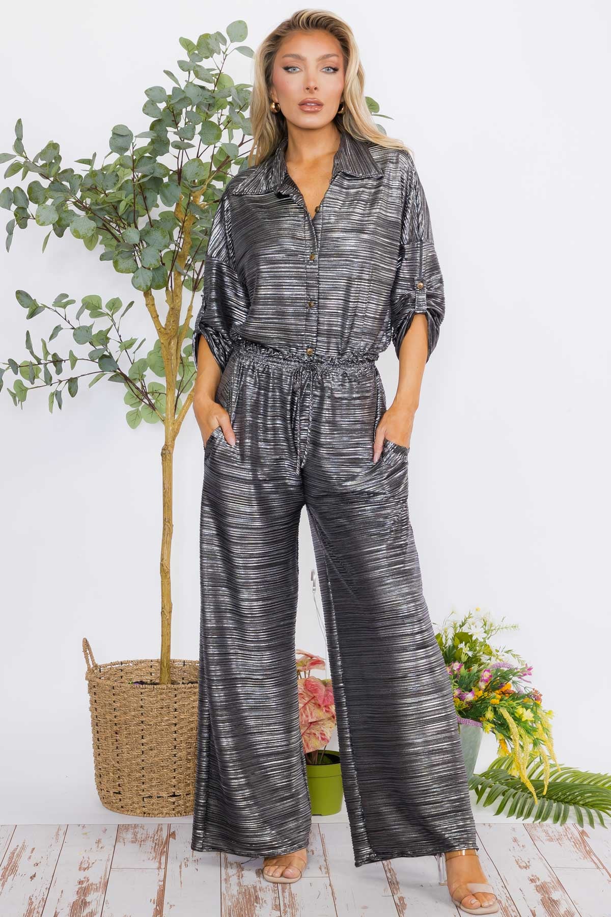 HH753-55R-P - 2PC Collard Shirt and Pant Set Regular Size