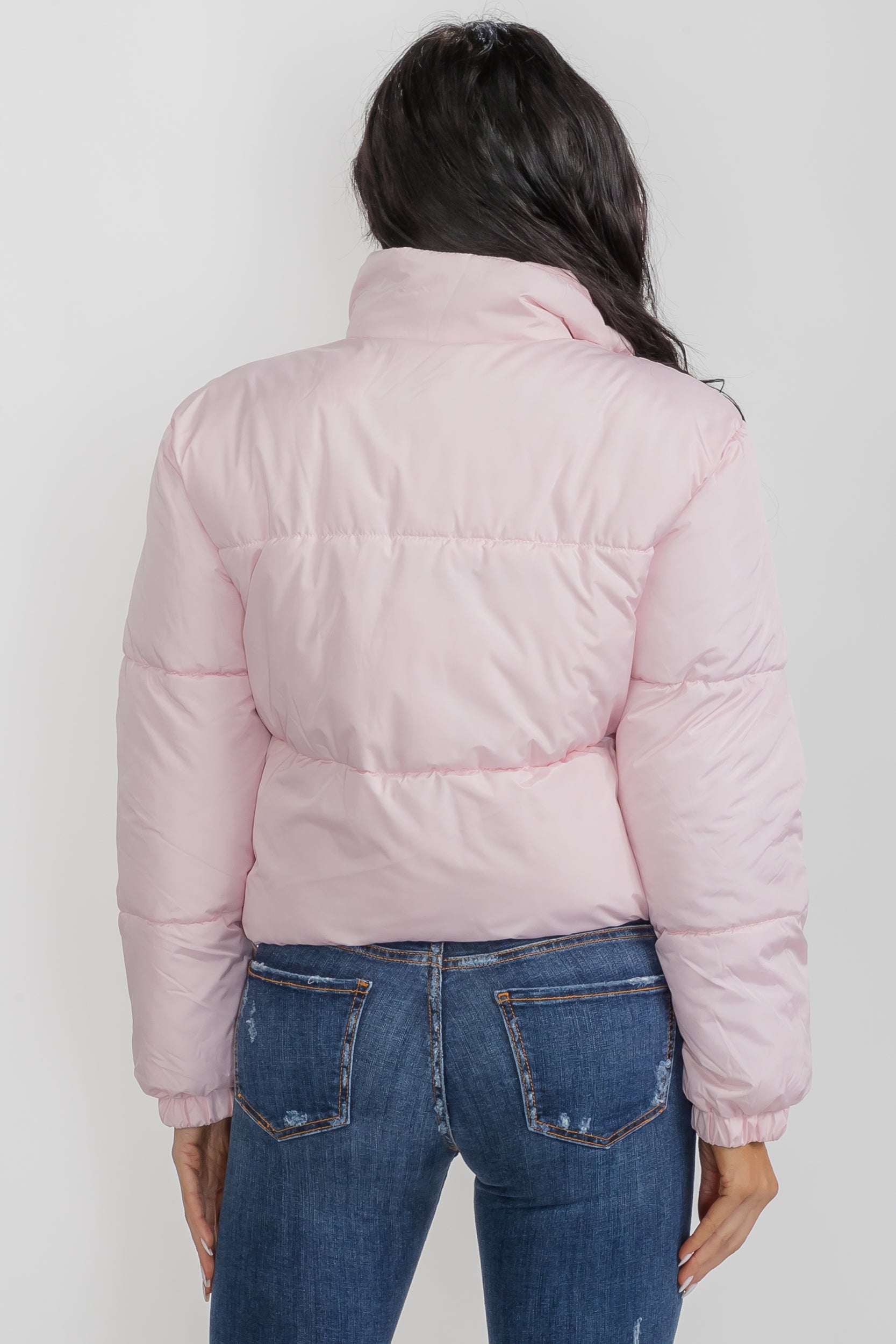 6857 - Crop Puffer Jacket - Zipper and Drawstring with Pockets