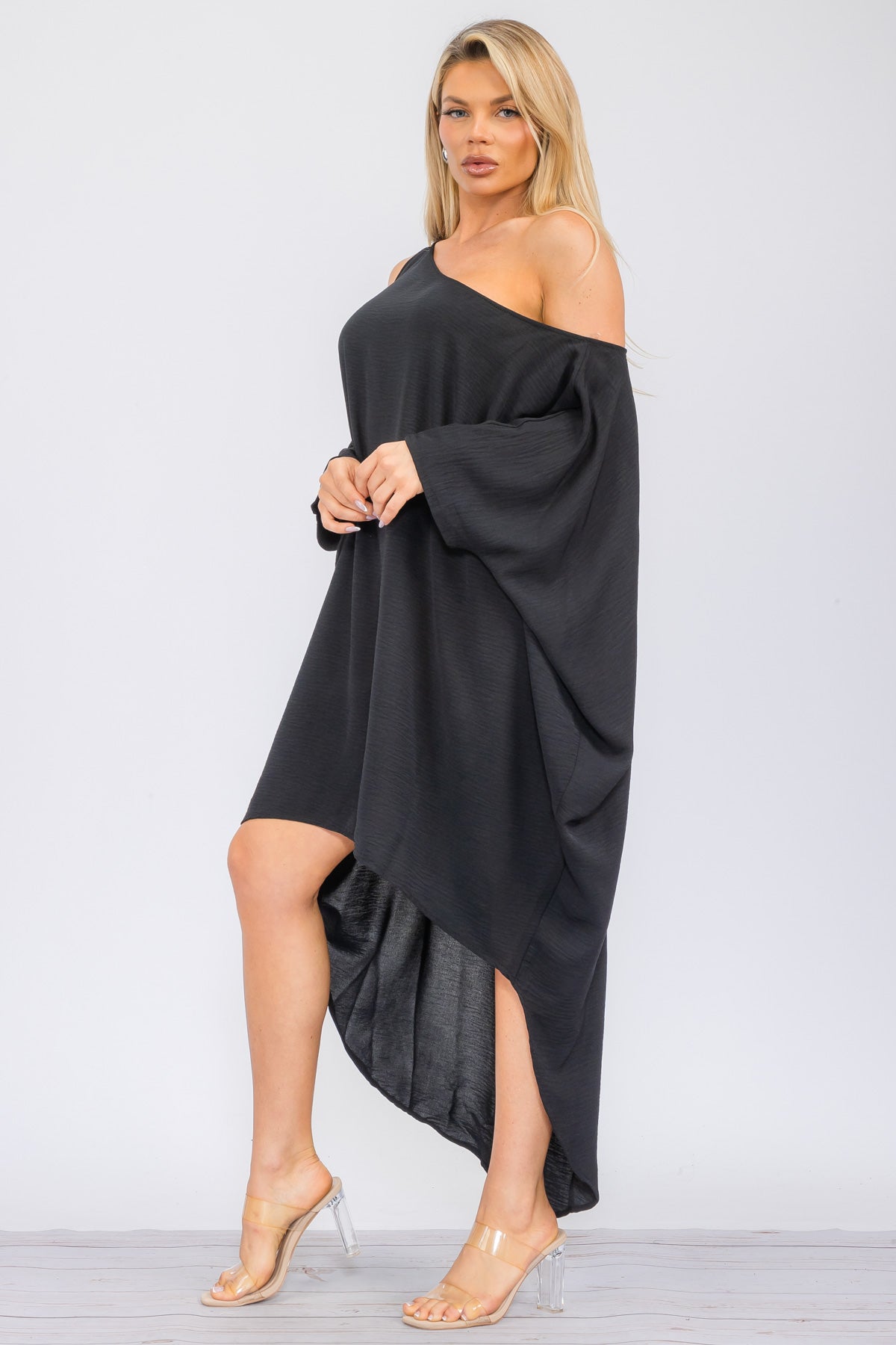 HH735R-SOLID - Cold Shoulder Cover Up Dress