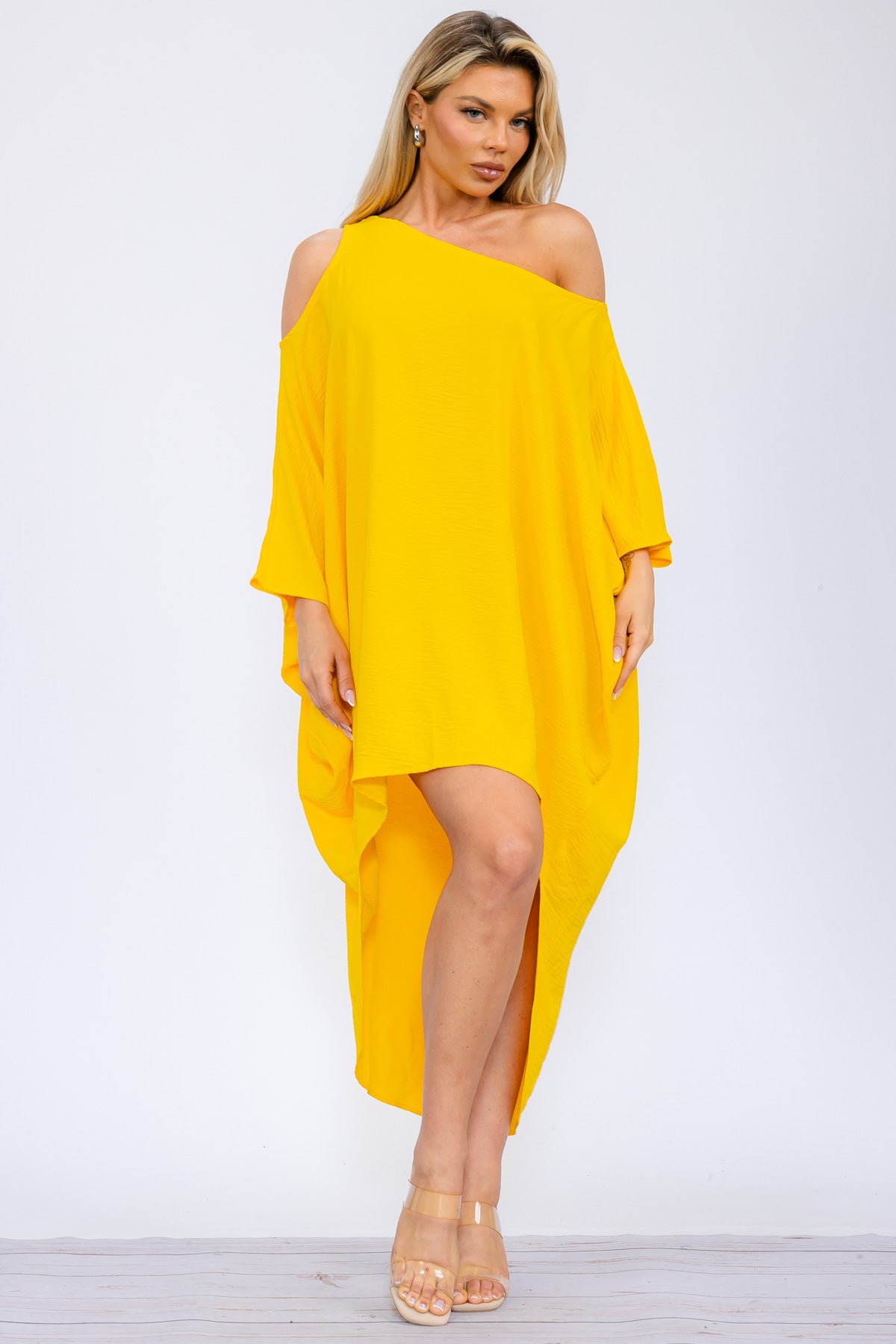 HH735R-SOLID - Cold Shoulder Cover Up Dress