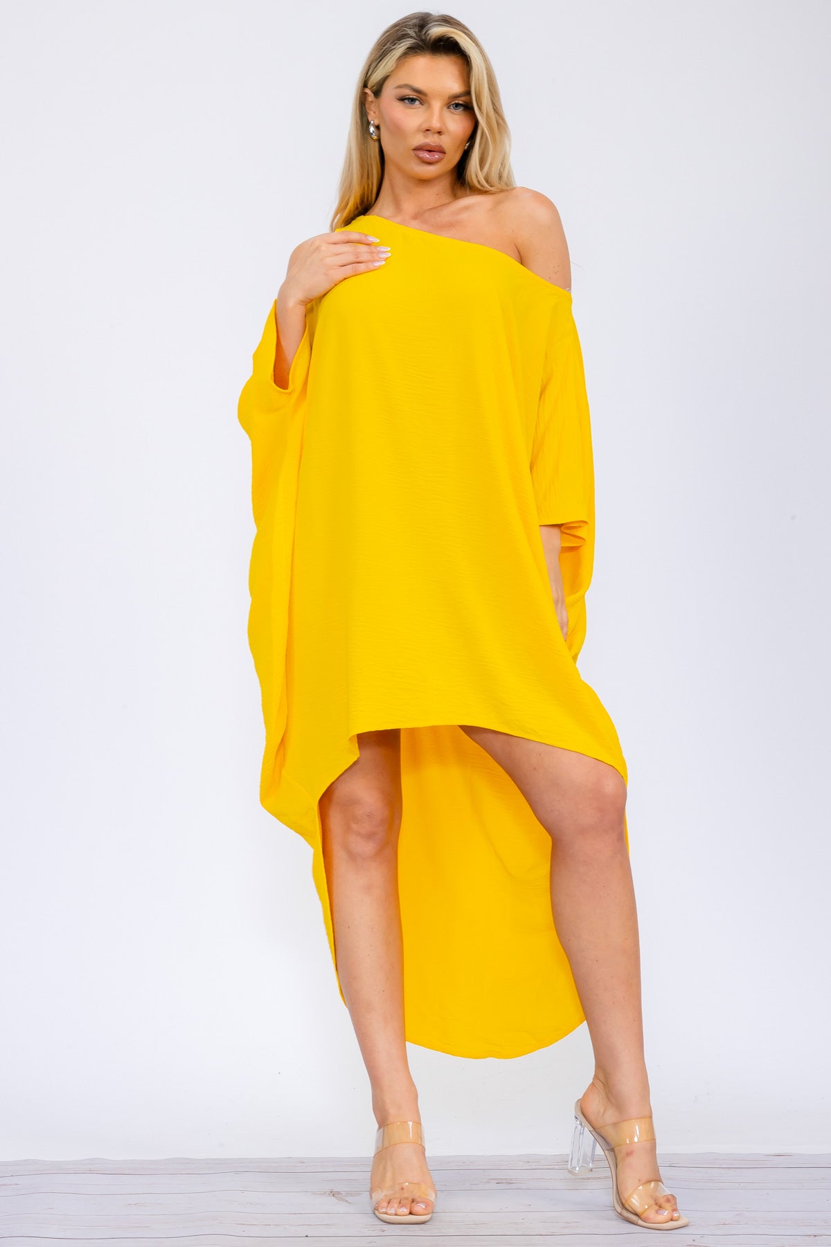 HH735R-SOLID - Cold Shoulder Cover Up Dress