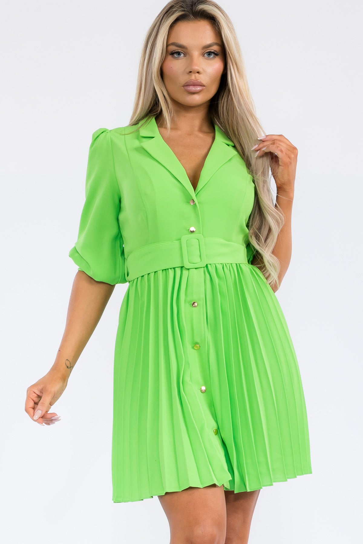 38005D - BELTED BUTTON DOWN MIDI DRESS