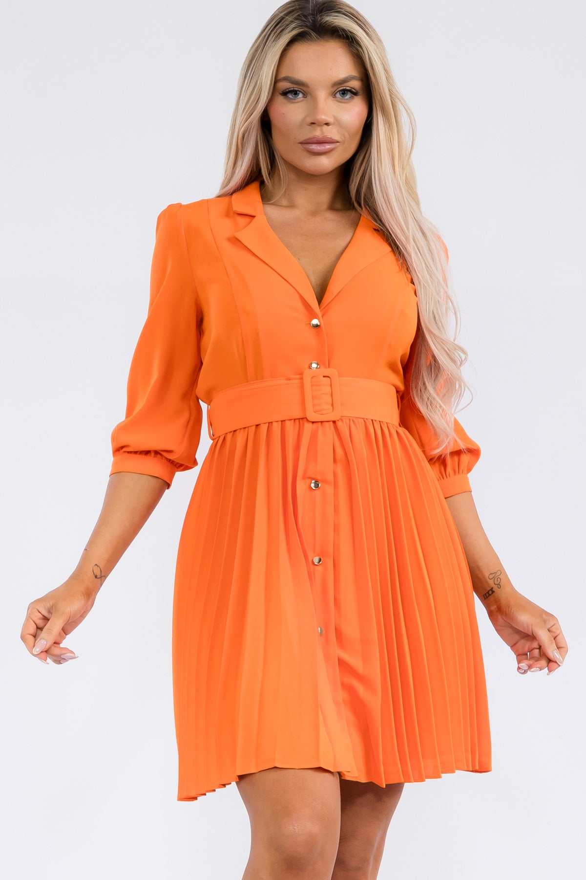 38005D - BELTED BUTTON DOWN MIDI DRESS