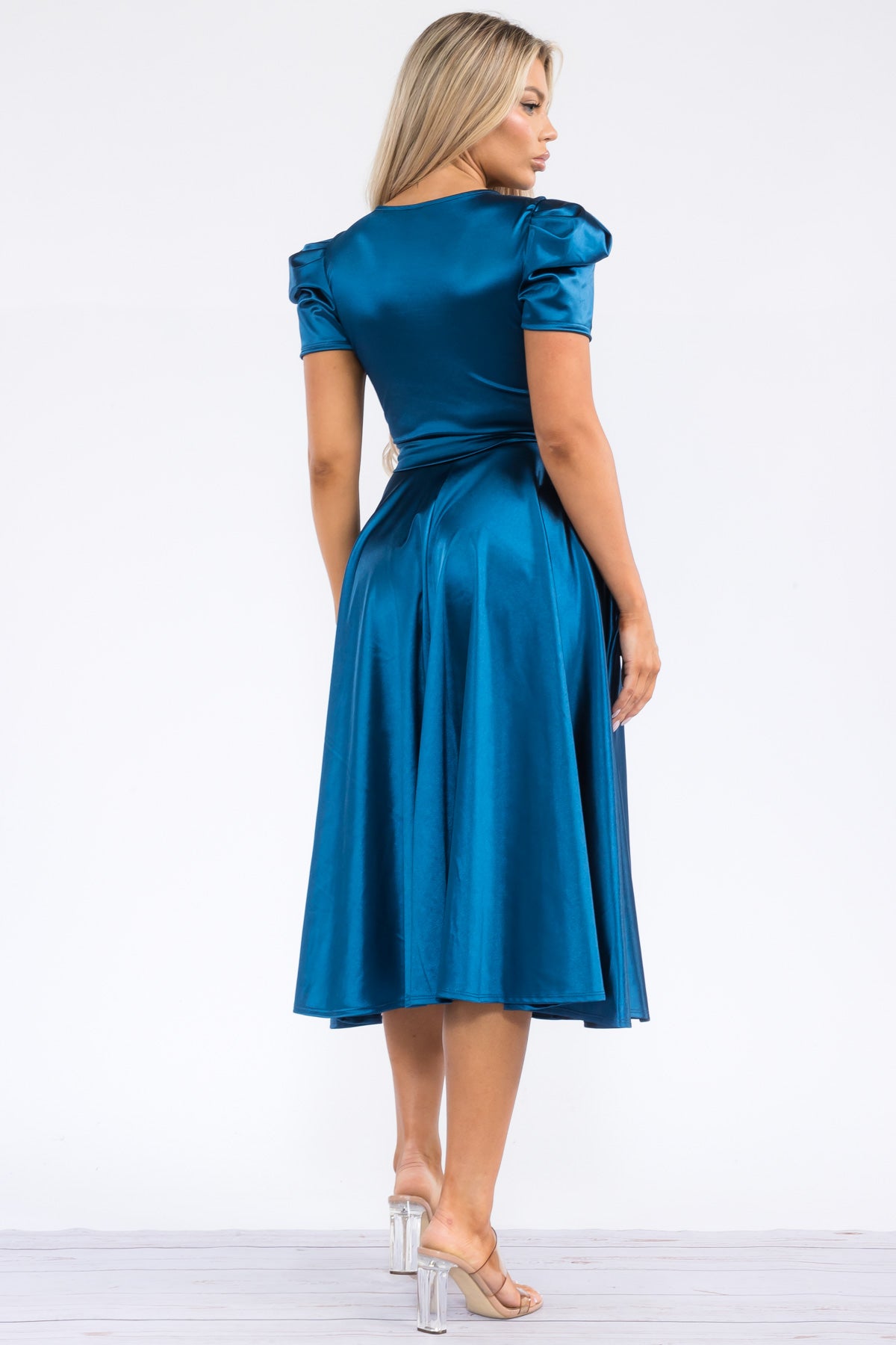 HH698X-STN - PUFF SLEEVE MIDI COCKTAIL DRESS