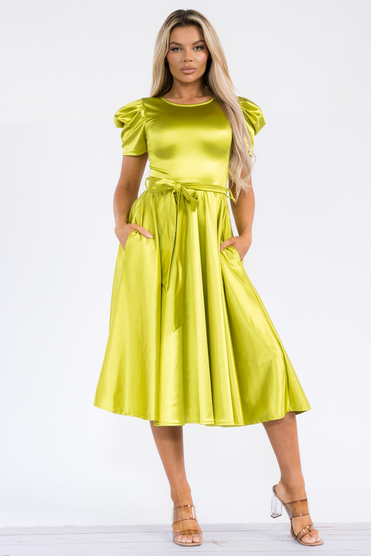 HH698X-STN - PUFF SLEEVE MIDI COCKTAIL DRESS