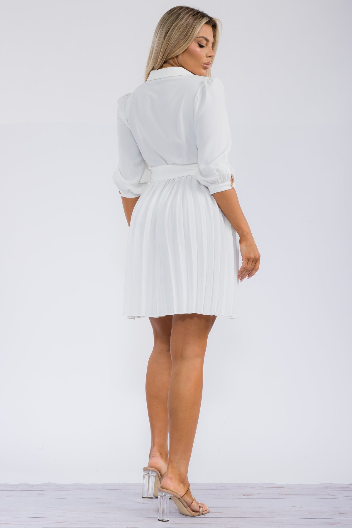 38005D - BELTED BUTTON DOWN MIDI DRESS