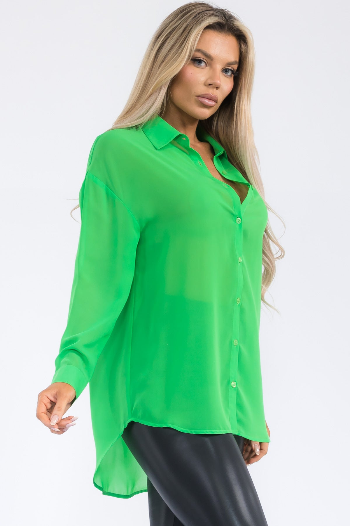 STH4916 - CHIFFON BUTTON DOWN LONG SLEEVE BLOUSE