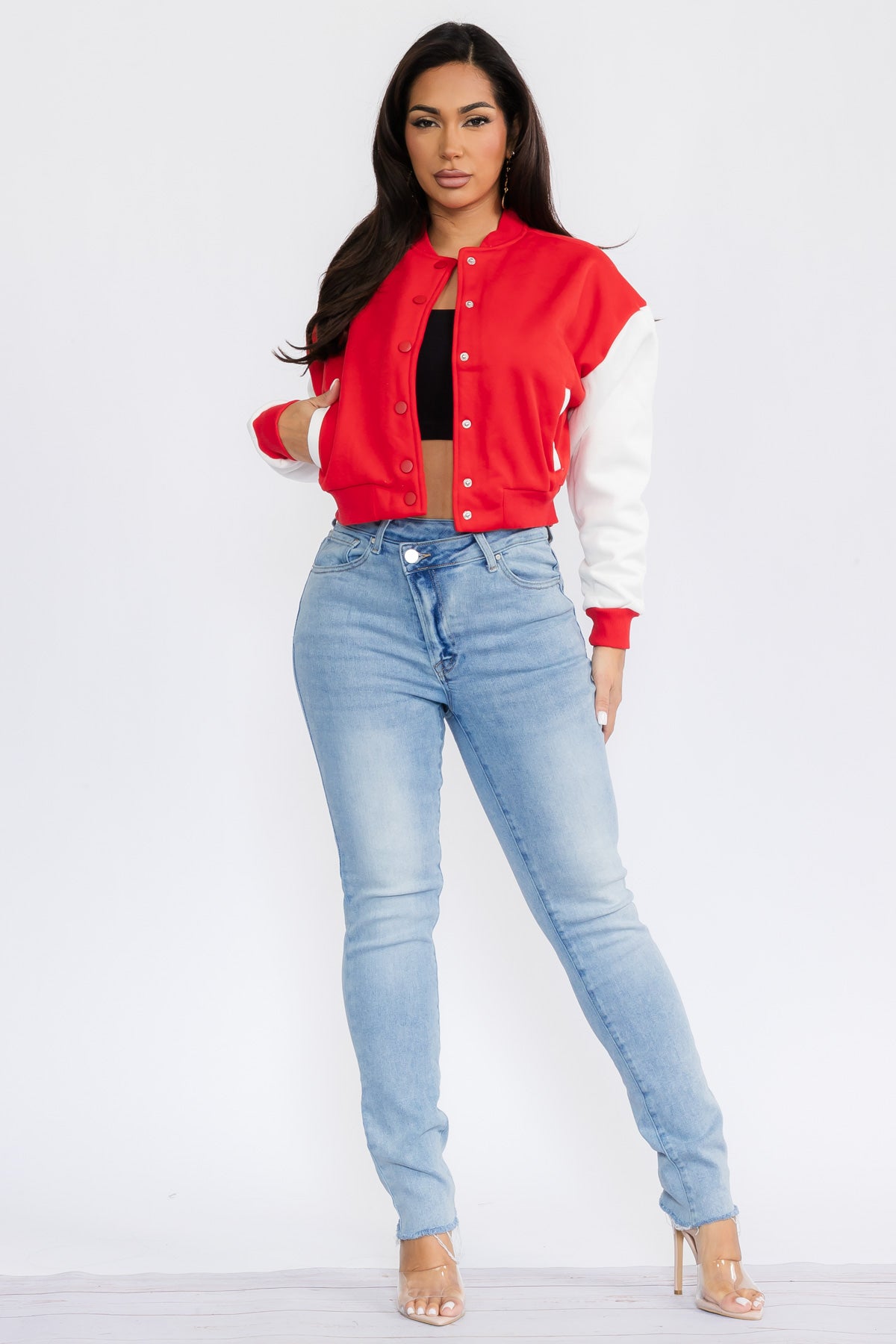 12371 - COLORBLOCK CROPPED VARSITY JACKET