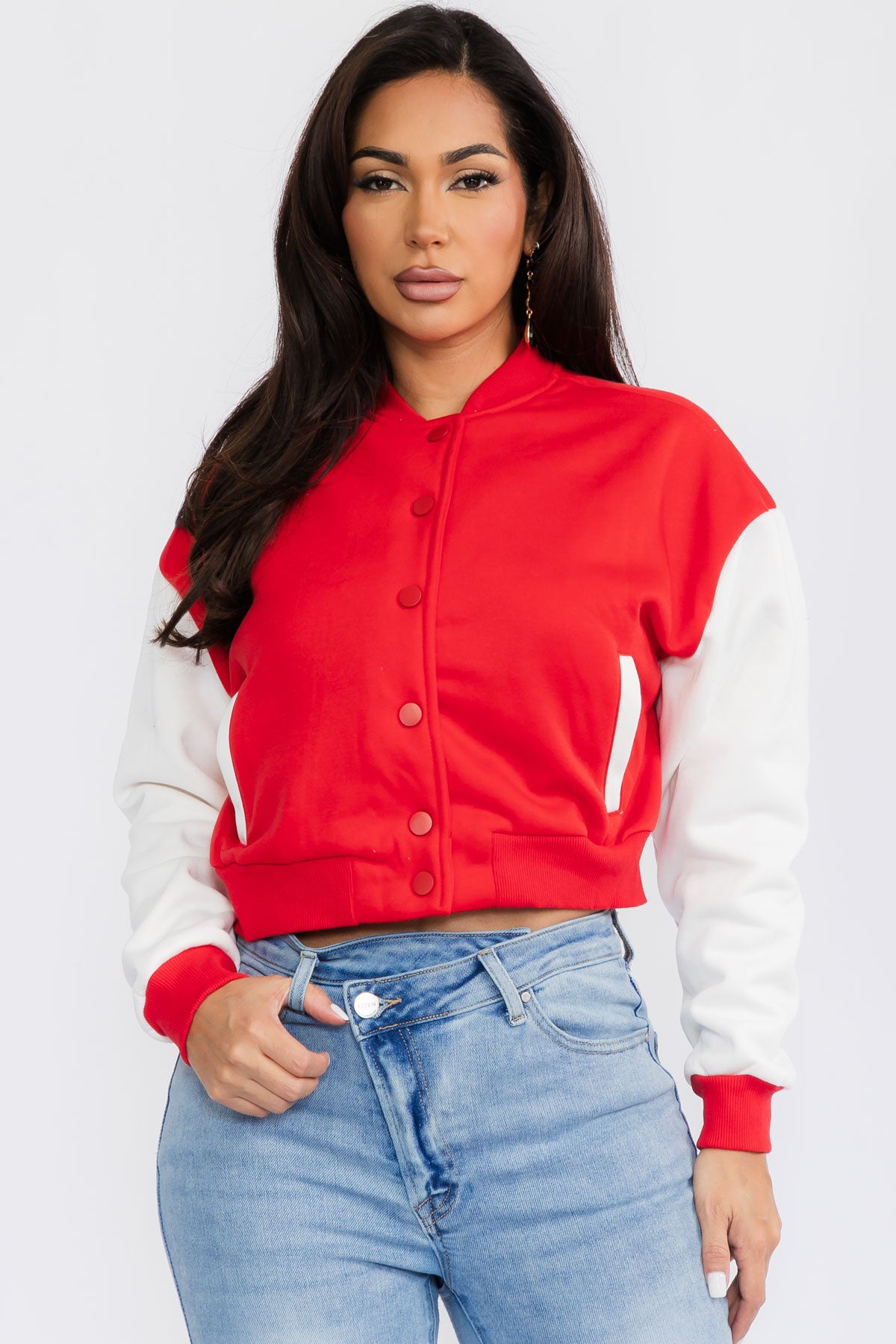 12371 - COLORBLOCK CROPPED VARSITY JACKET