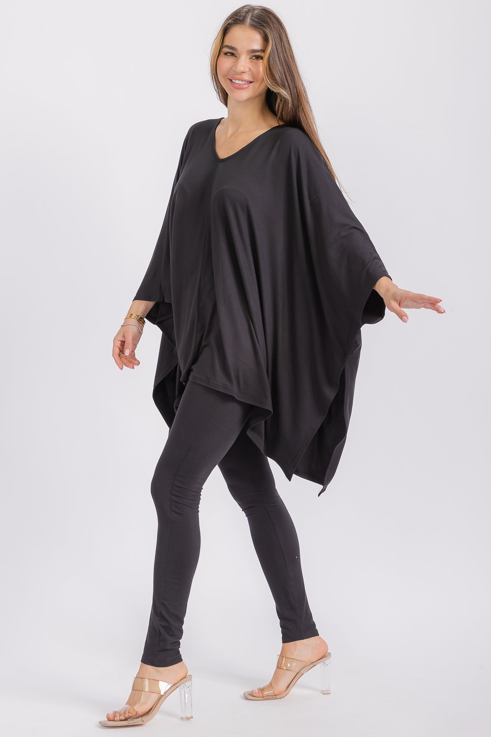 HH637R-S1 V-neck Top & Leggings 2 PC Set