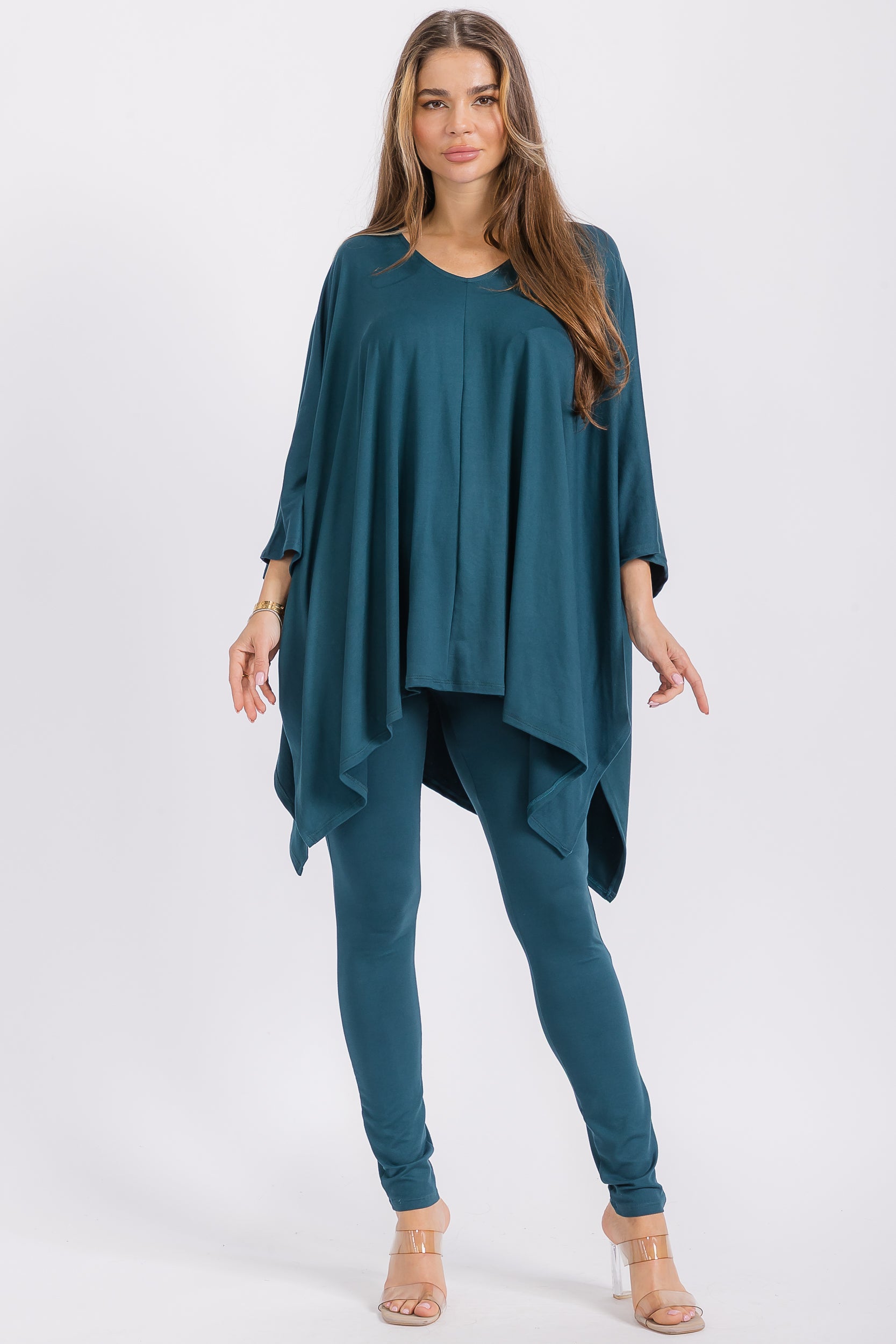 HH637R-S1 V-neck Top & Leggings 2 PC Set