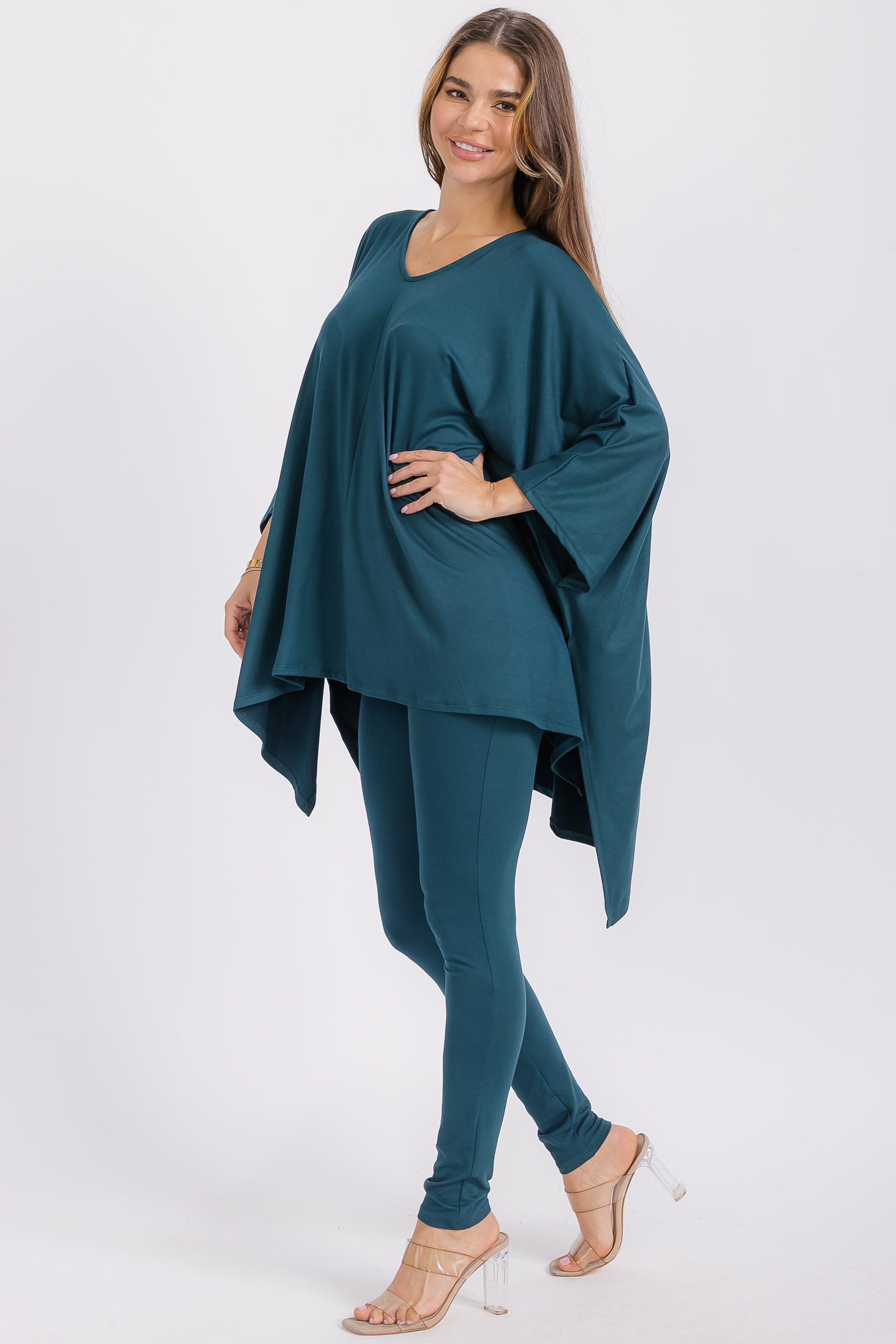 HH637R-S1 V-neck Top & Leggings 2 PC Set