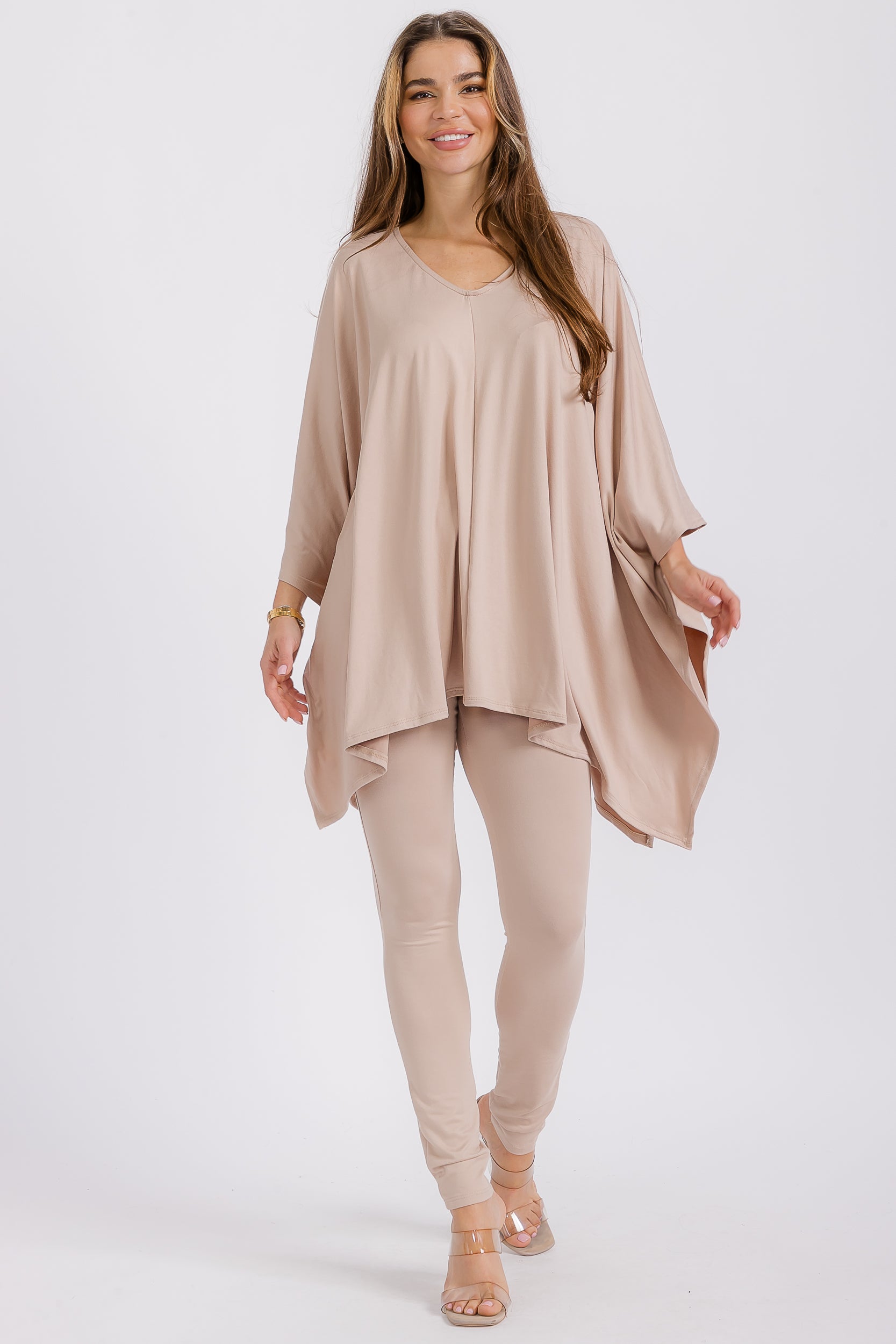 HH637R-S1 V-neck Top & Leggings 2 PC Set