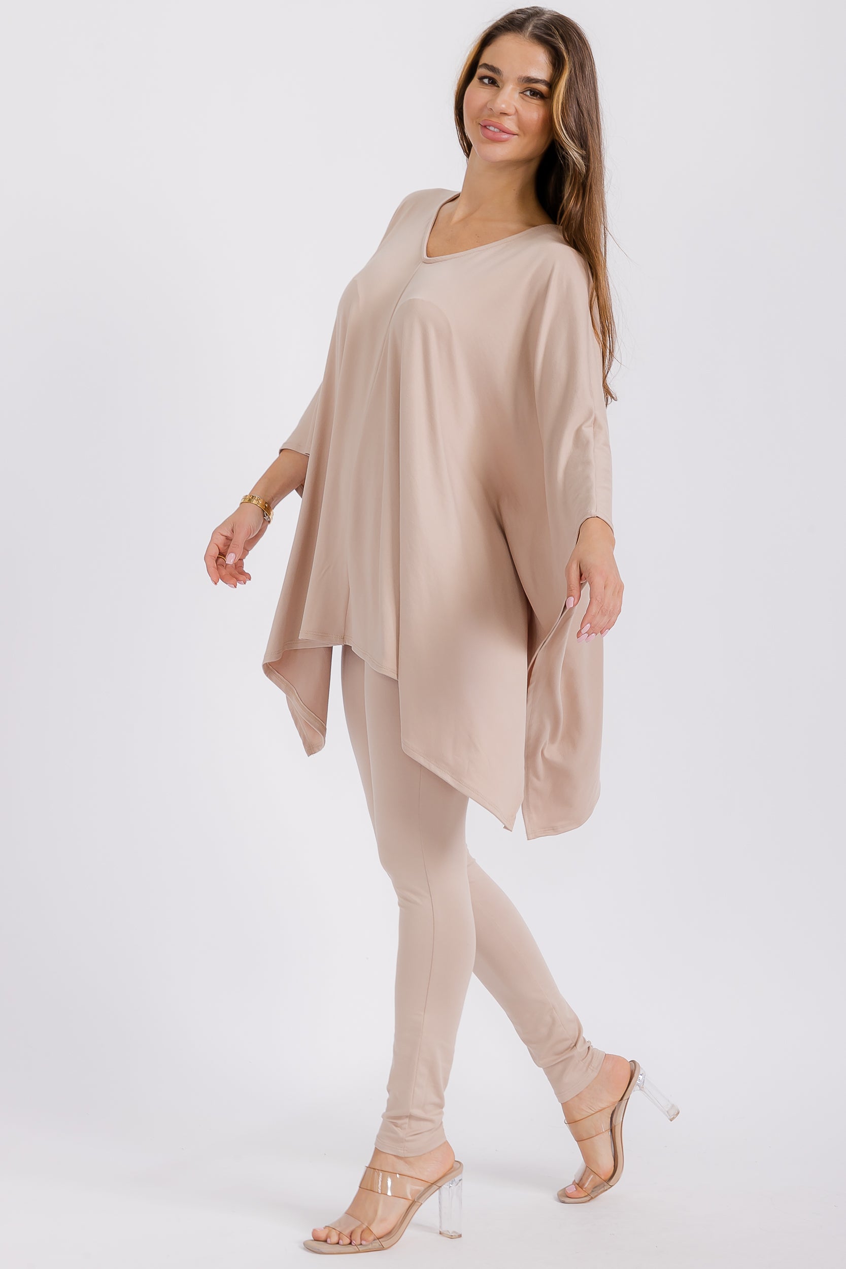 HH637R-S1 V-neck Top & Leggings 2 PC Set
