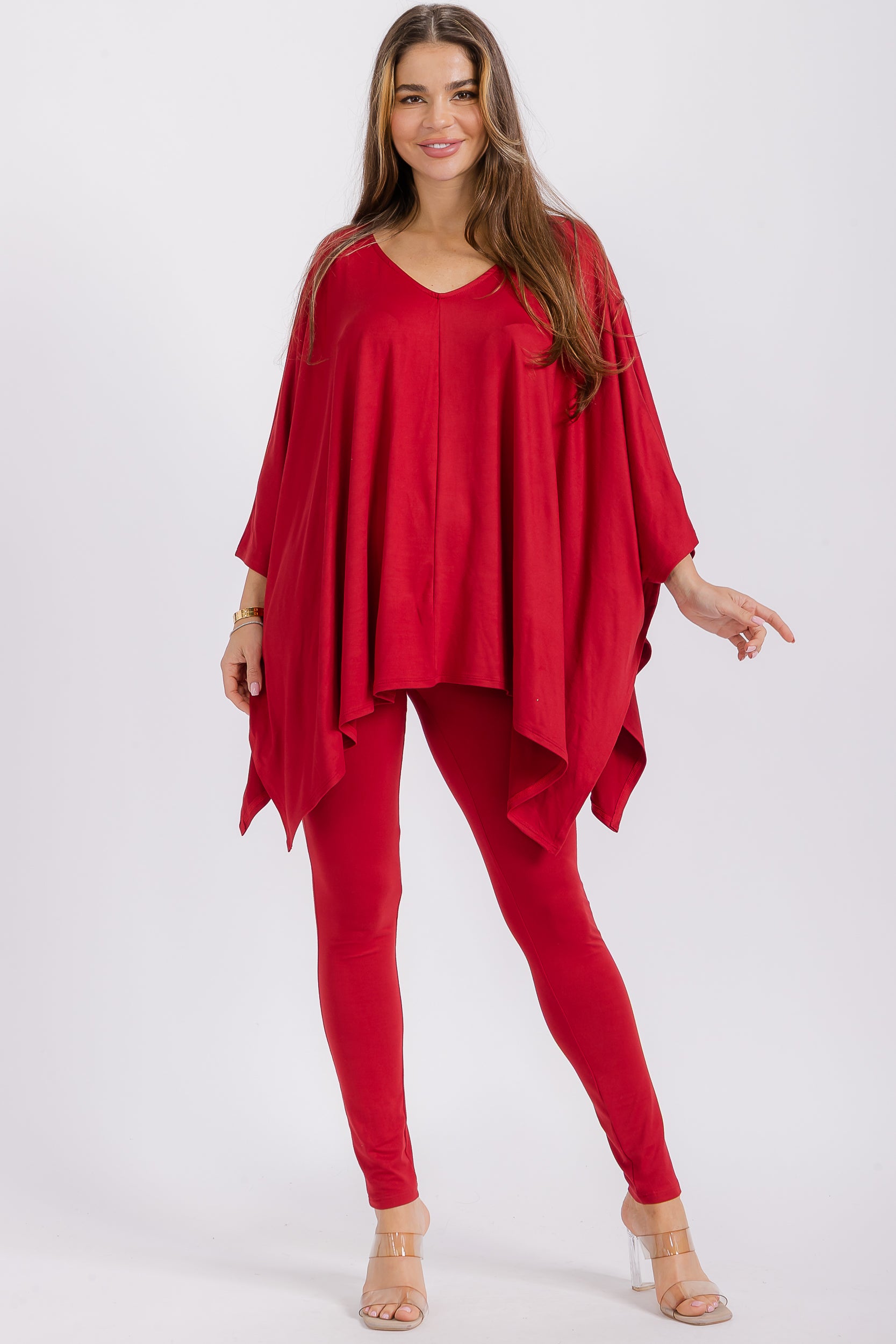 HH637R-S1 V-neck Top & Leggings 2 PC Set