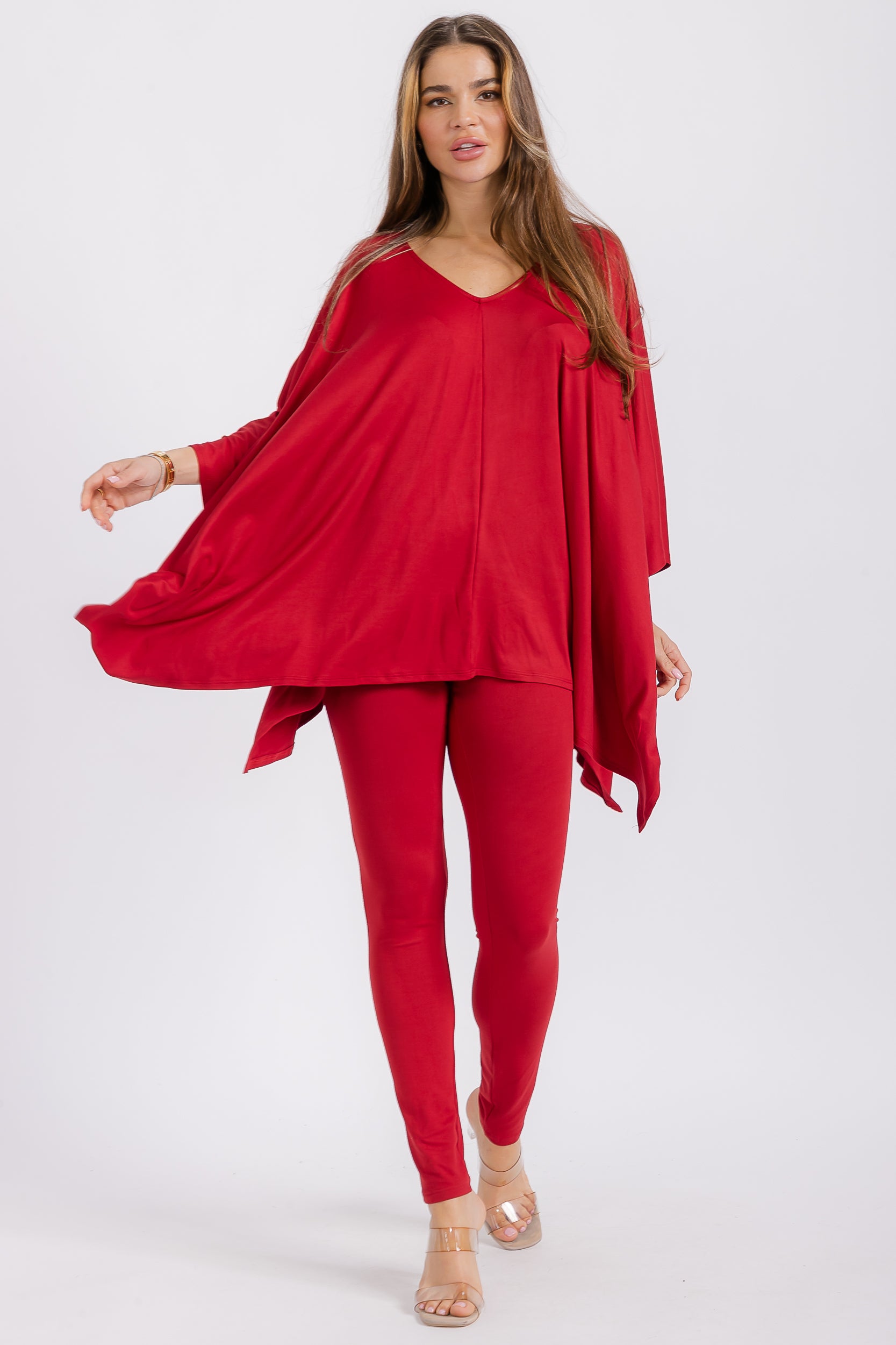 HH637R-S1 V-neck Top & Leggings 2 PC Set
