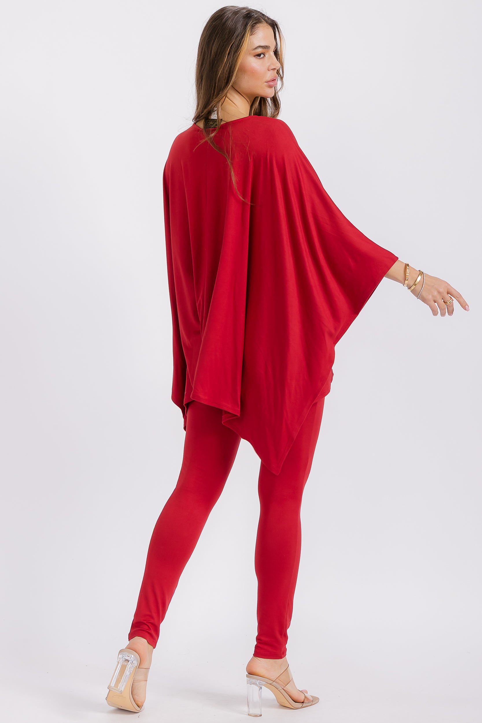 HH637R-S1 V-neck Top & Leggings 2 PC Set