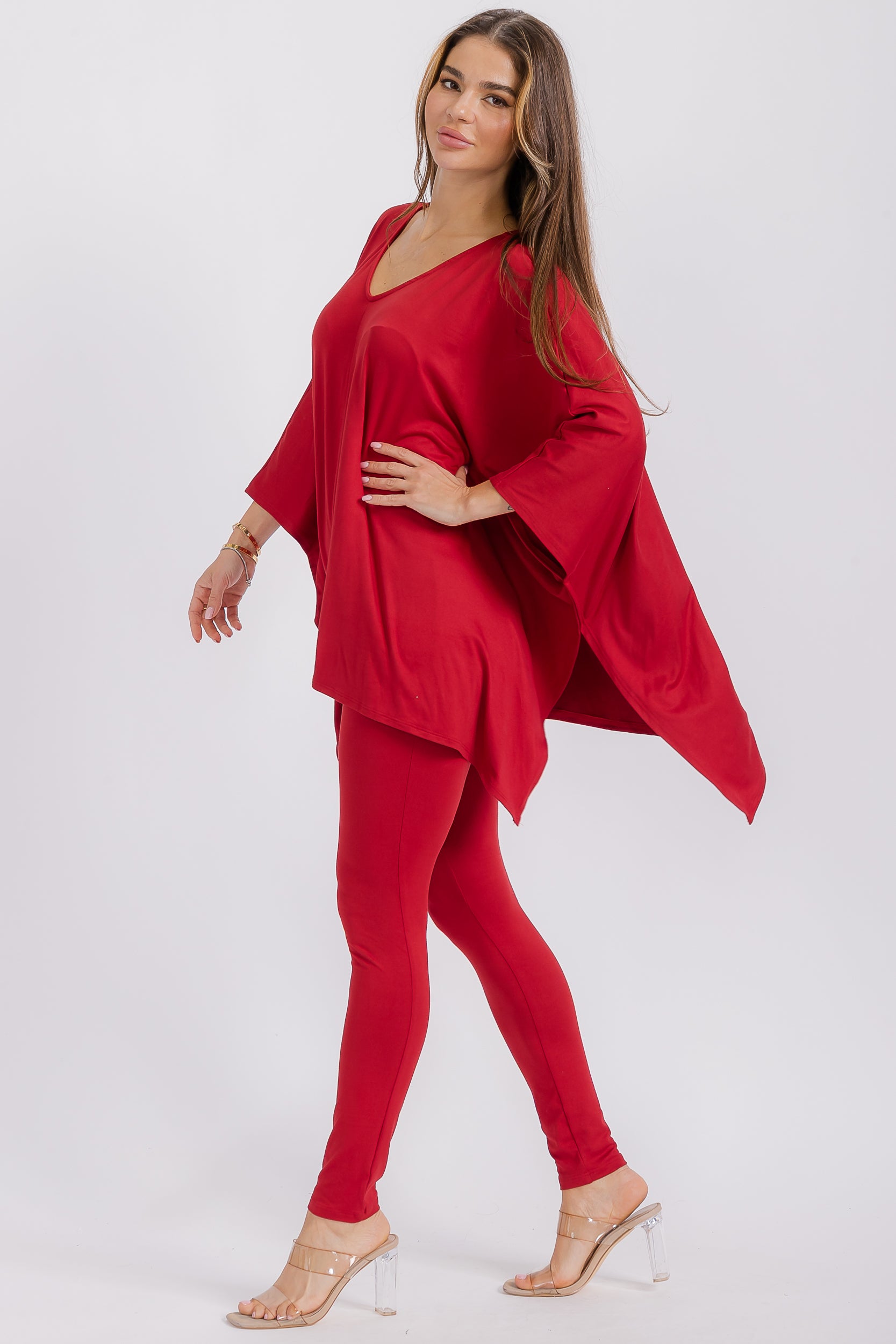 HH637R-S1 V-neck Top & Leggings 2 PC Set