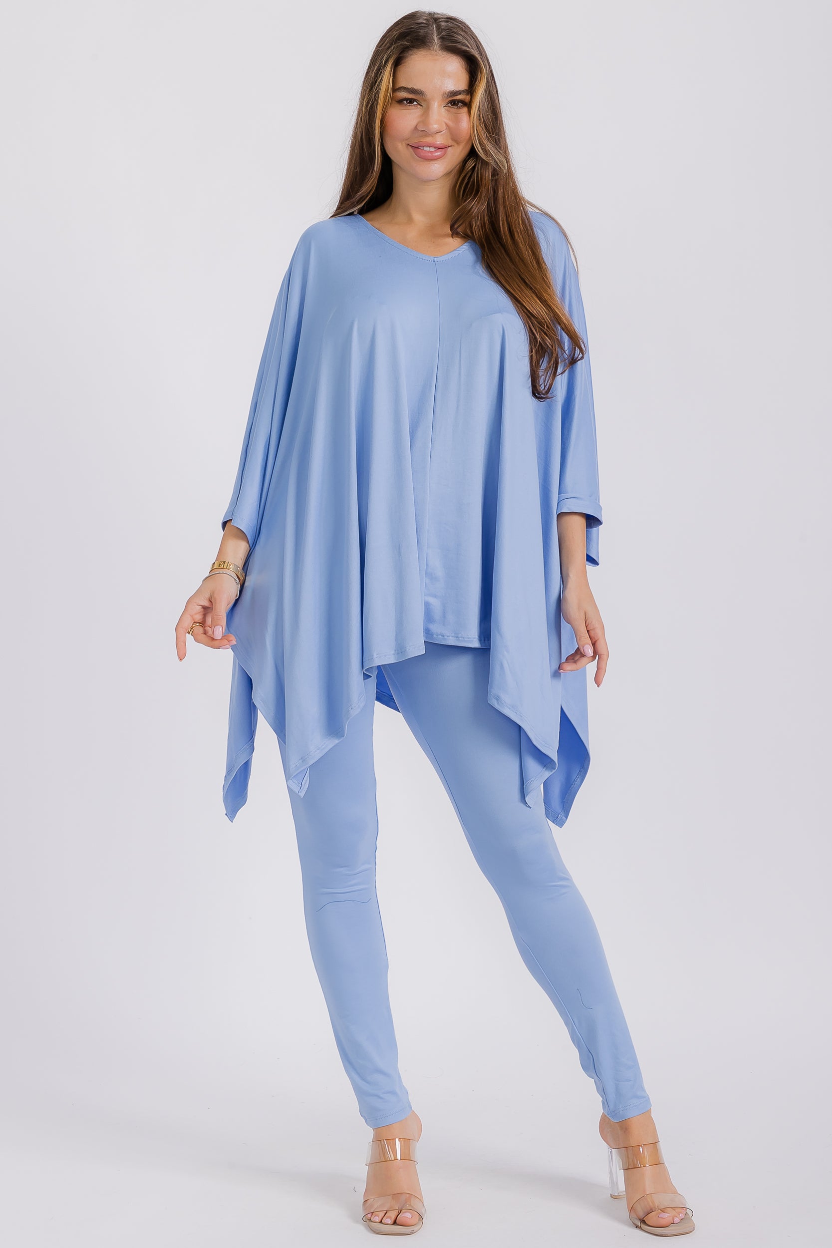 HH637R-S1 V-neck Top & Leggings 2 PC Set