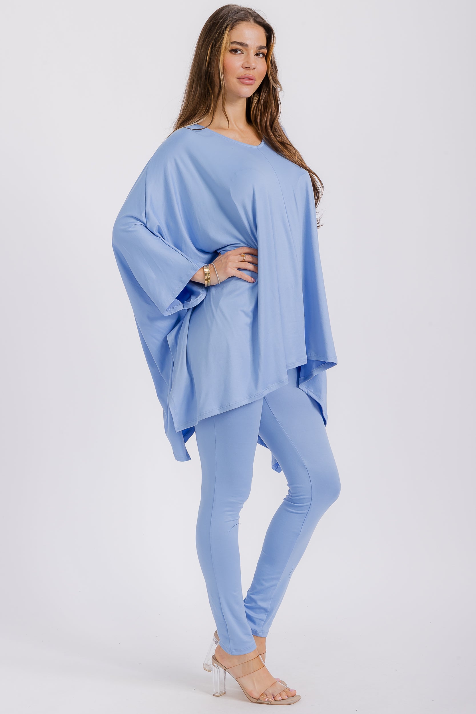 HH637R-S1 V-neck Top & Leggings 2 PC Set