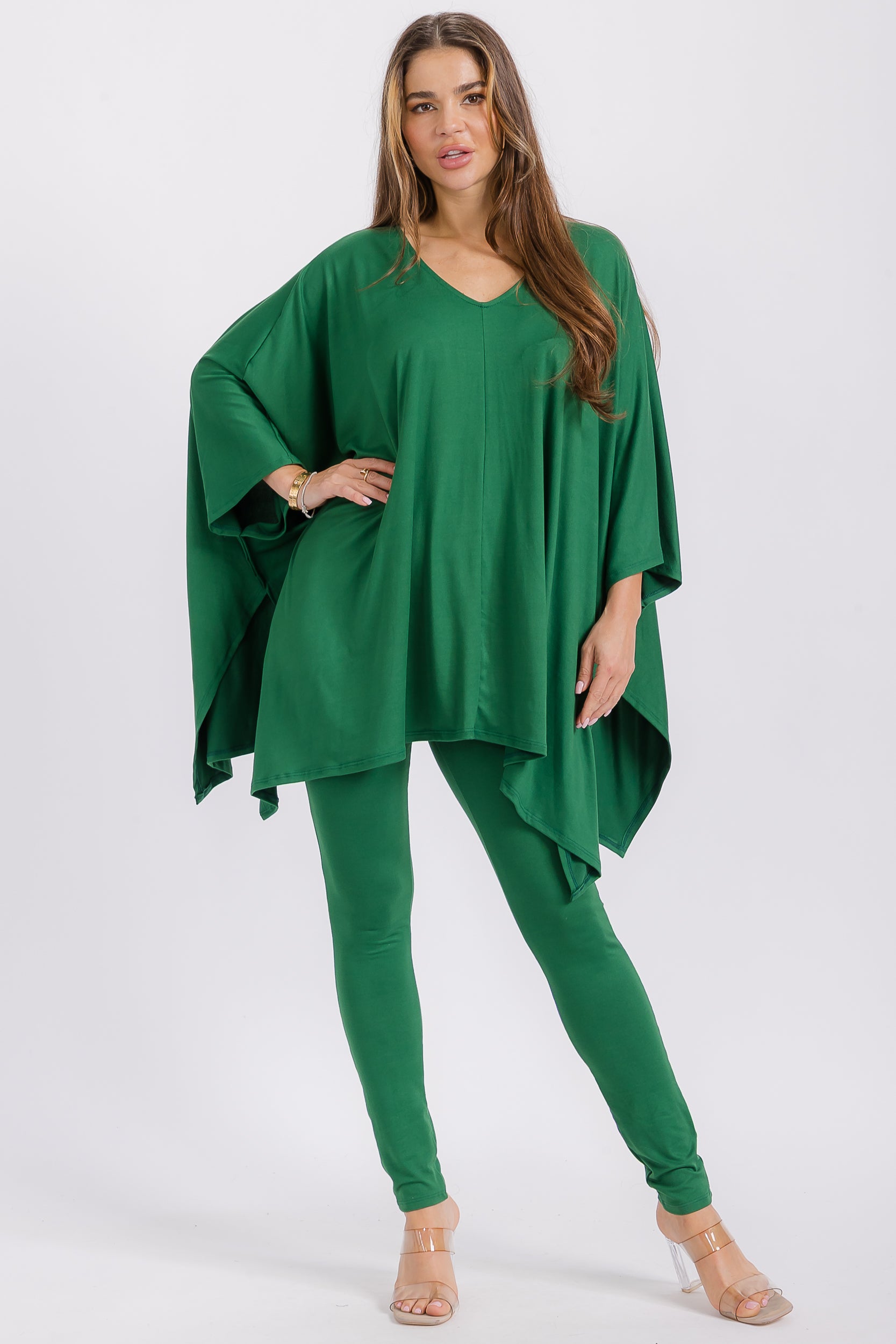 HH637R-S1 V-neck Top & Leggings 2 PC Set