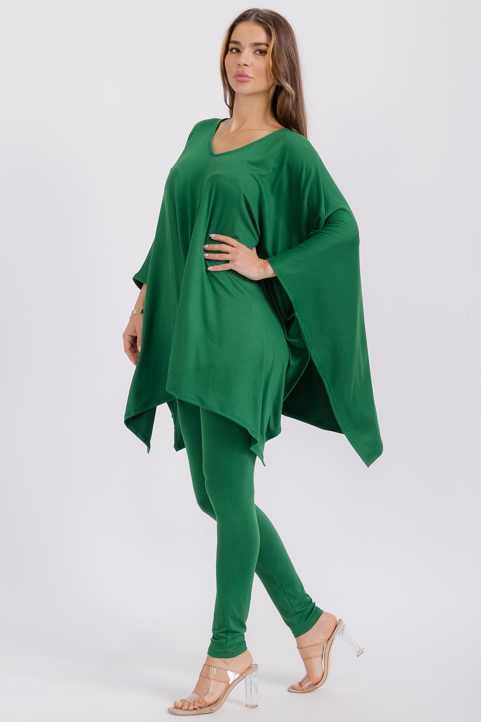 HH637R-S1 V-neck Top & Leggings 2 PC Set