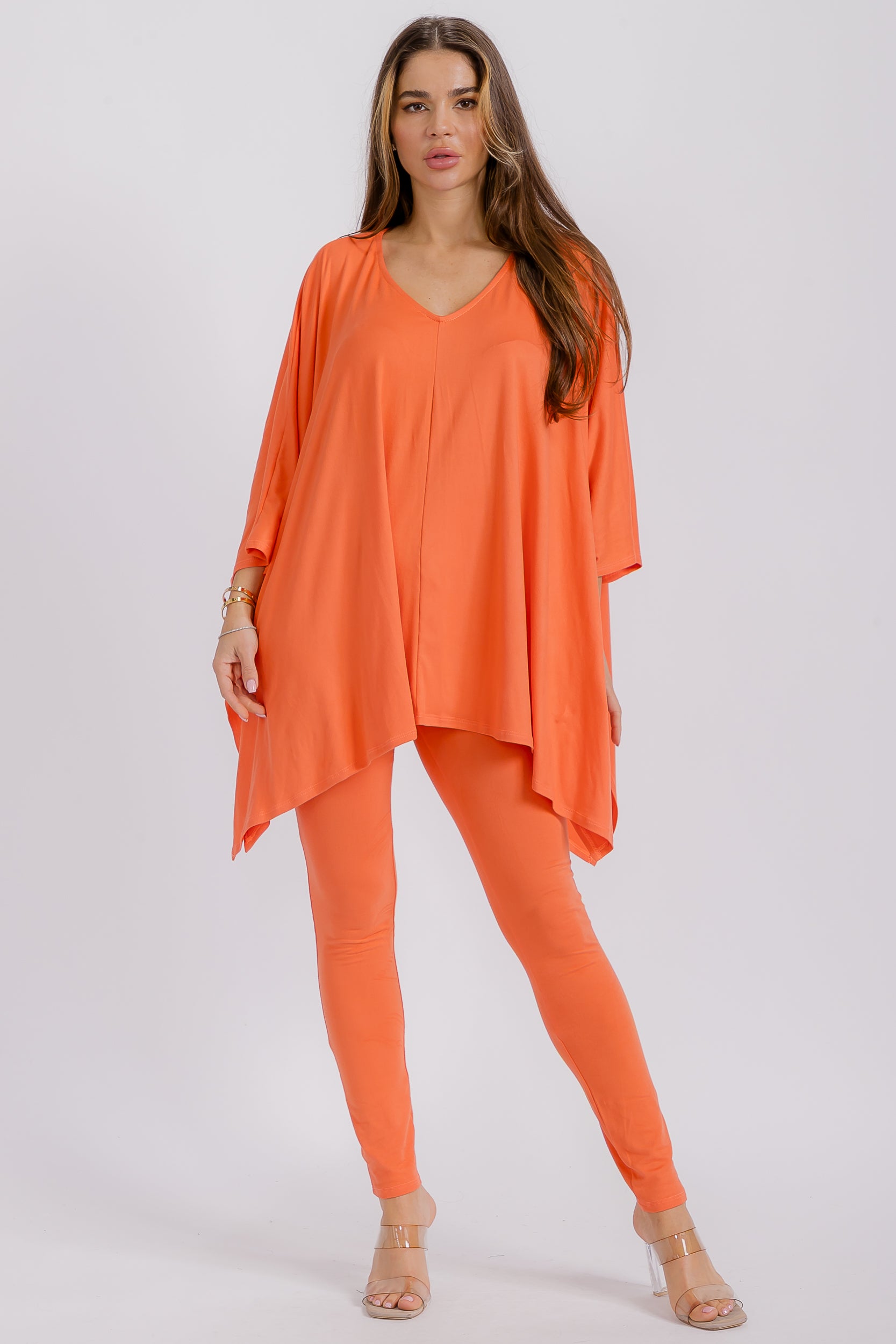 HH637R-S1 V-neck Top & Leggings 2 PC Set