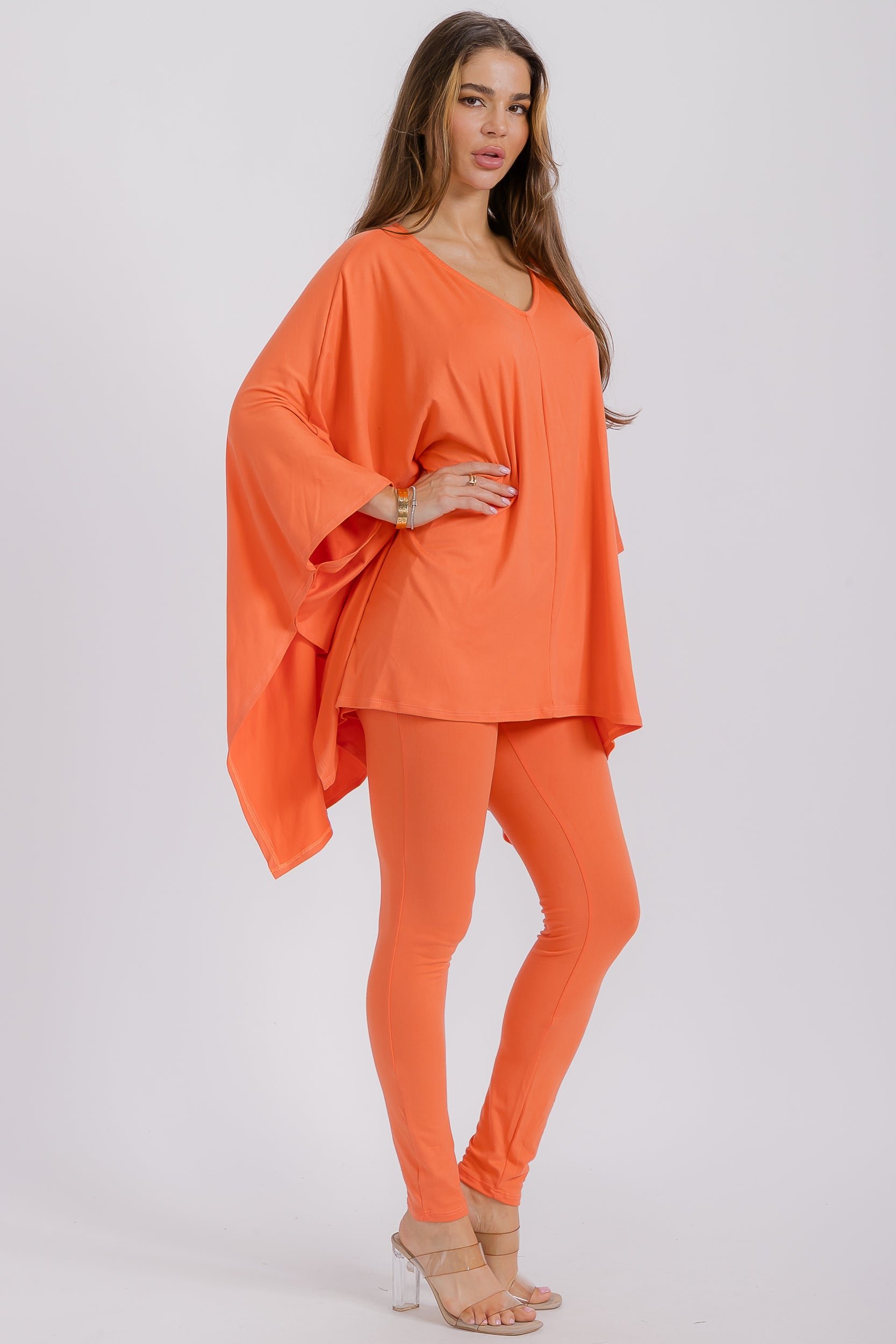 HH637R-S1 V-neck Top & Leggings 2 PC Set