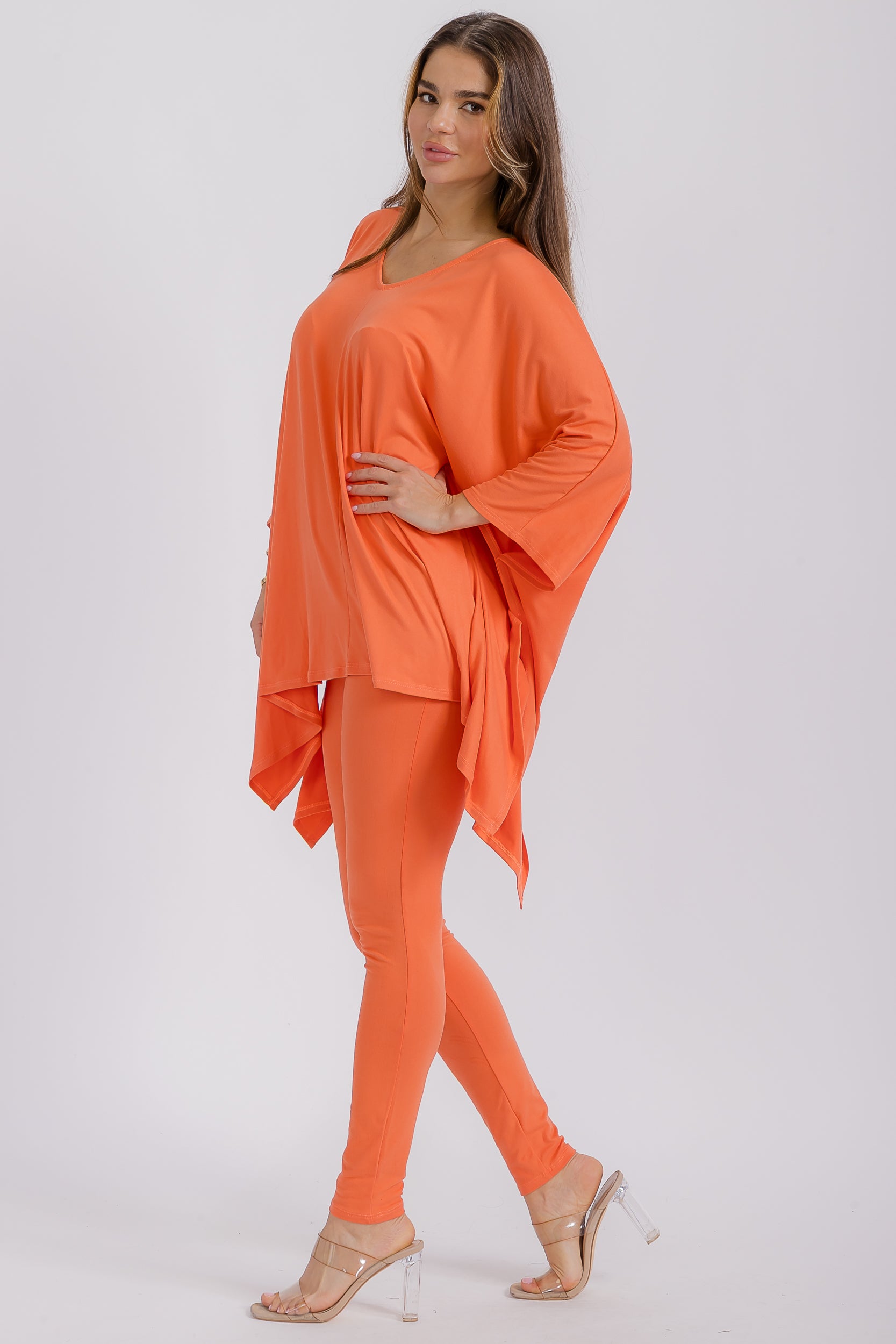HH637R-S1 V-neck Top & Leggings 2 PC Set