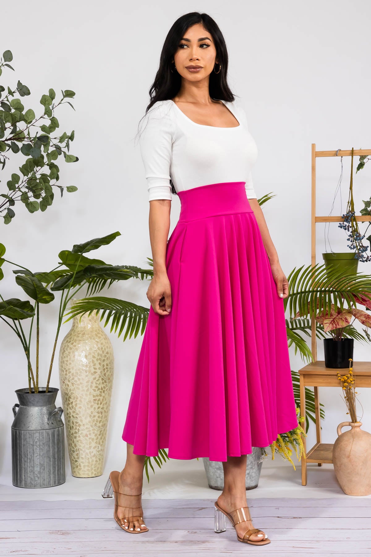HH746R-S - SOLID MIDI SKIRT