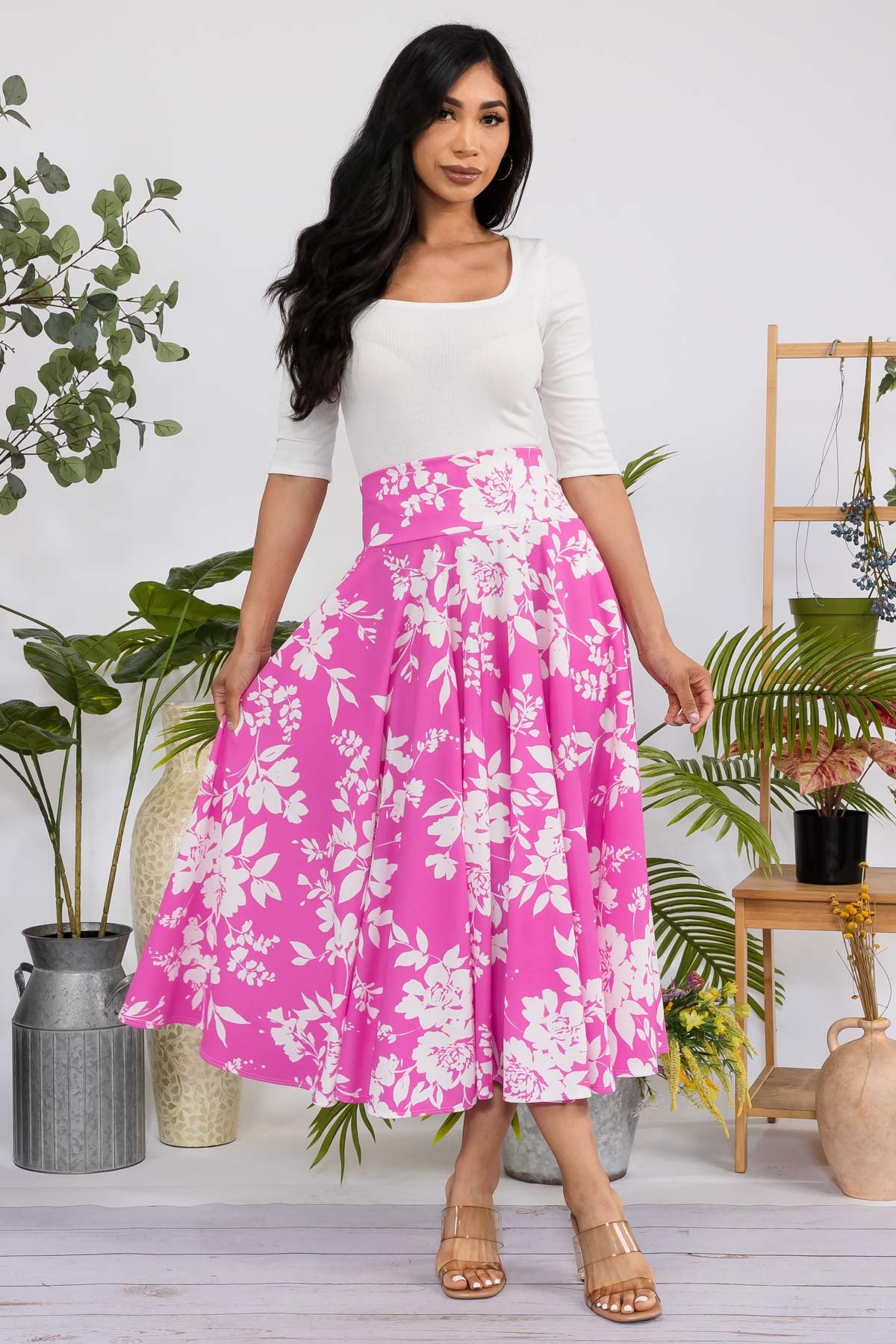 HH746R-FLOWERS - PRINT MIDI SKIRT