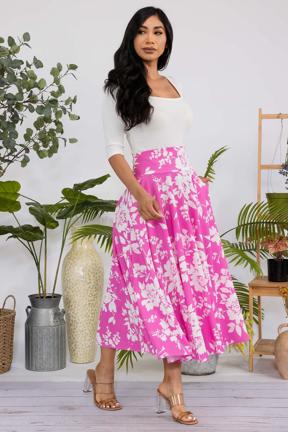 HH746R-FLOWERS - PRINT MIDI SKIRT