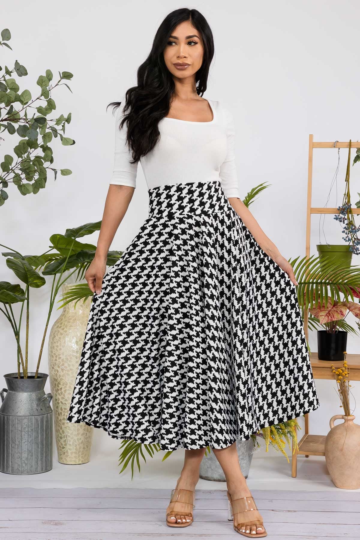 HH746R-HOUNDS - PRINT MIDI SKIRT